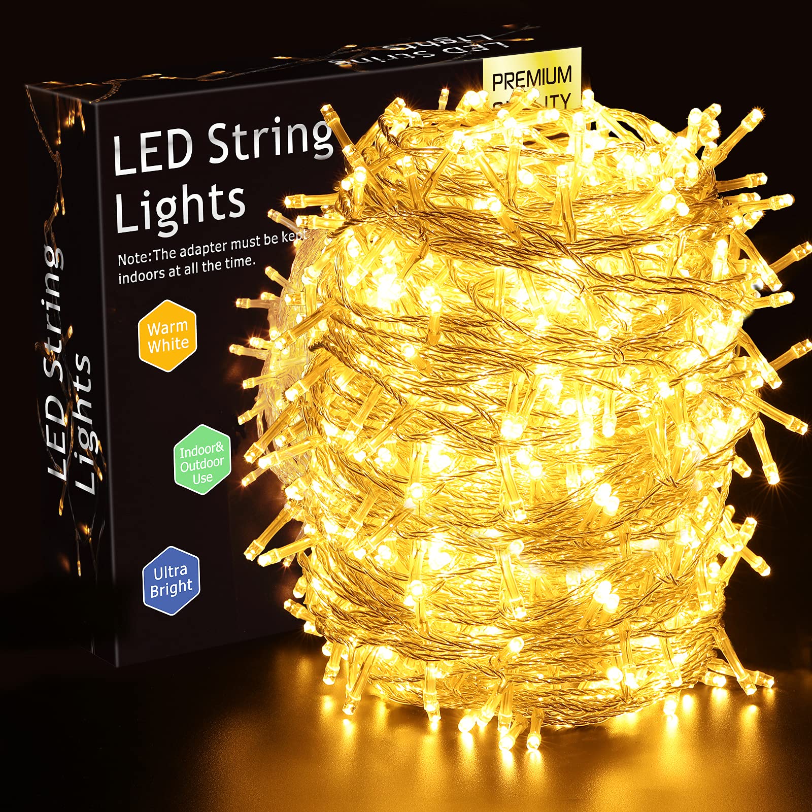 Areker 164ft 500LED Waterproof Outdoor Christmas Lights - Clear Wire Ultra Bright Fairy String Lights with 8 Lighting Modes (Warm White) - Perfect for Christmas Decorations, Wedding Party, Bedroom, Garden & Patio Lighting