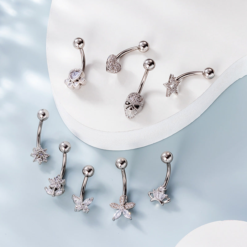 14G Surgical Steel Skull Dangle Belly Button Ring - Gothic Body Jewelry for Women | HSPJ746 | Perfect for Piercings, Parties & Alternative Fashion