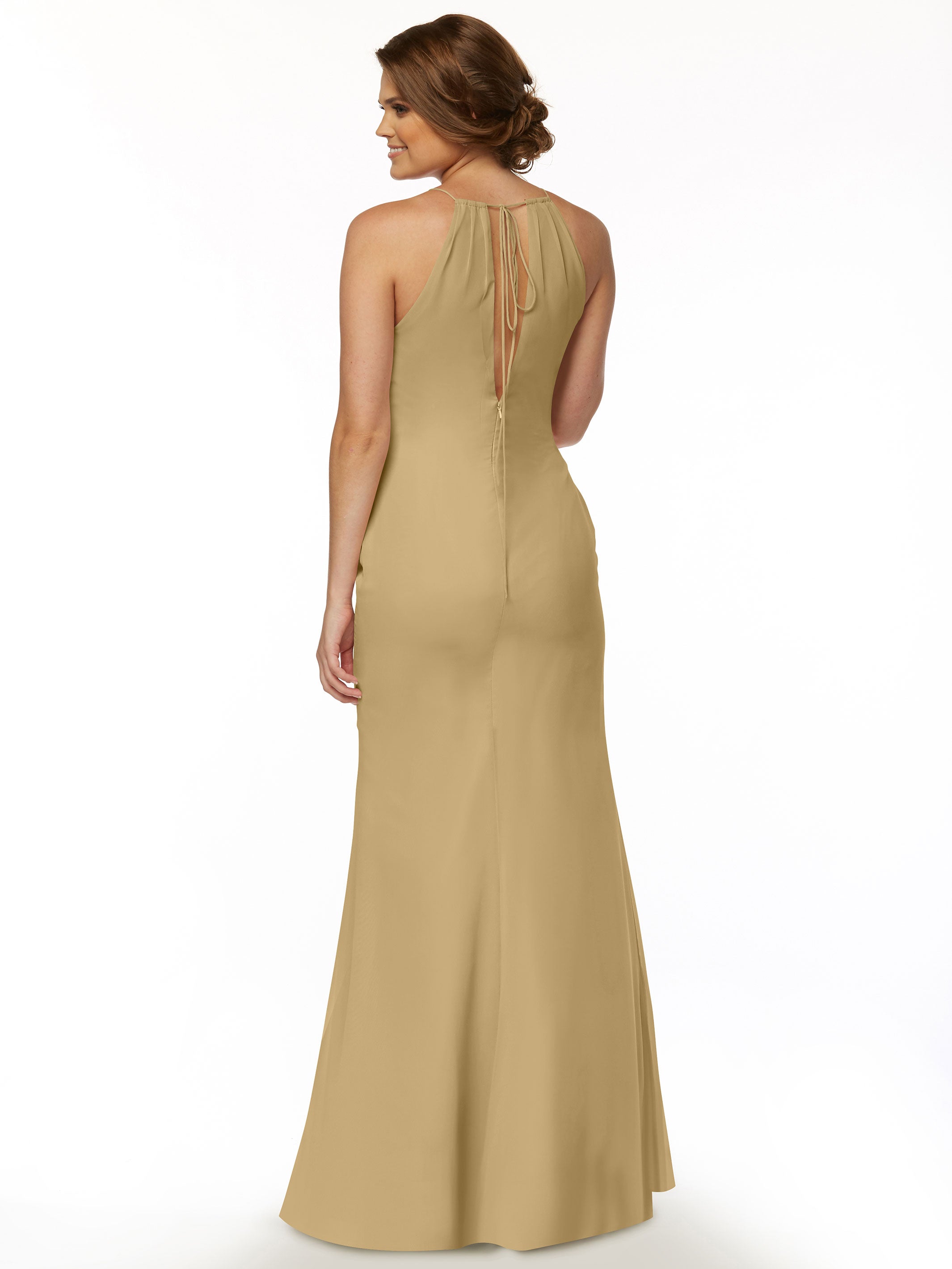 Elegant 80083 Fit and Flare Chiffon Bridesmaid Dress with Halter Neckline - Perfect for Weddings, Formal Events & Special Occasions