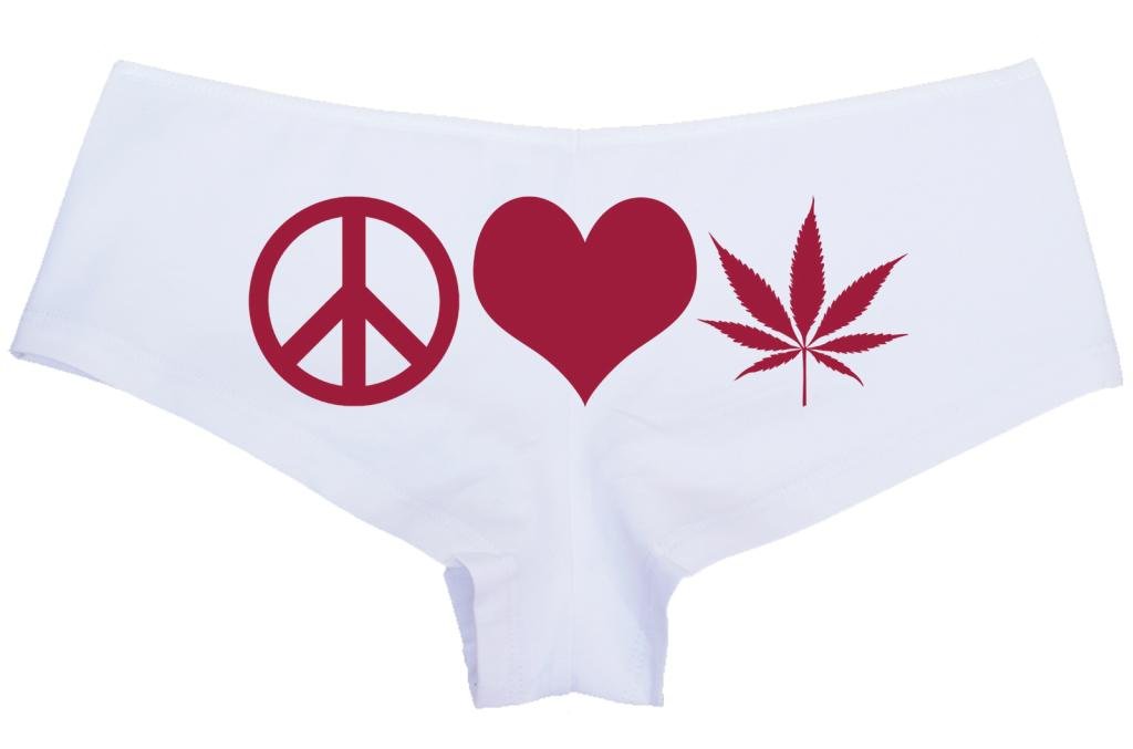 Knaughty Knickers Women's Peace Love Pot Weed Print Rave Hot Sexy Boyshort Panties - Perfect for Music Festivals, Rave Parties & Fun Night Out