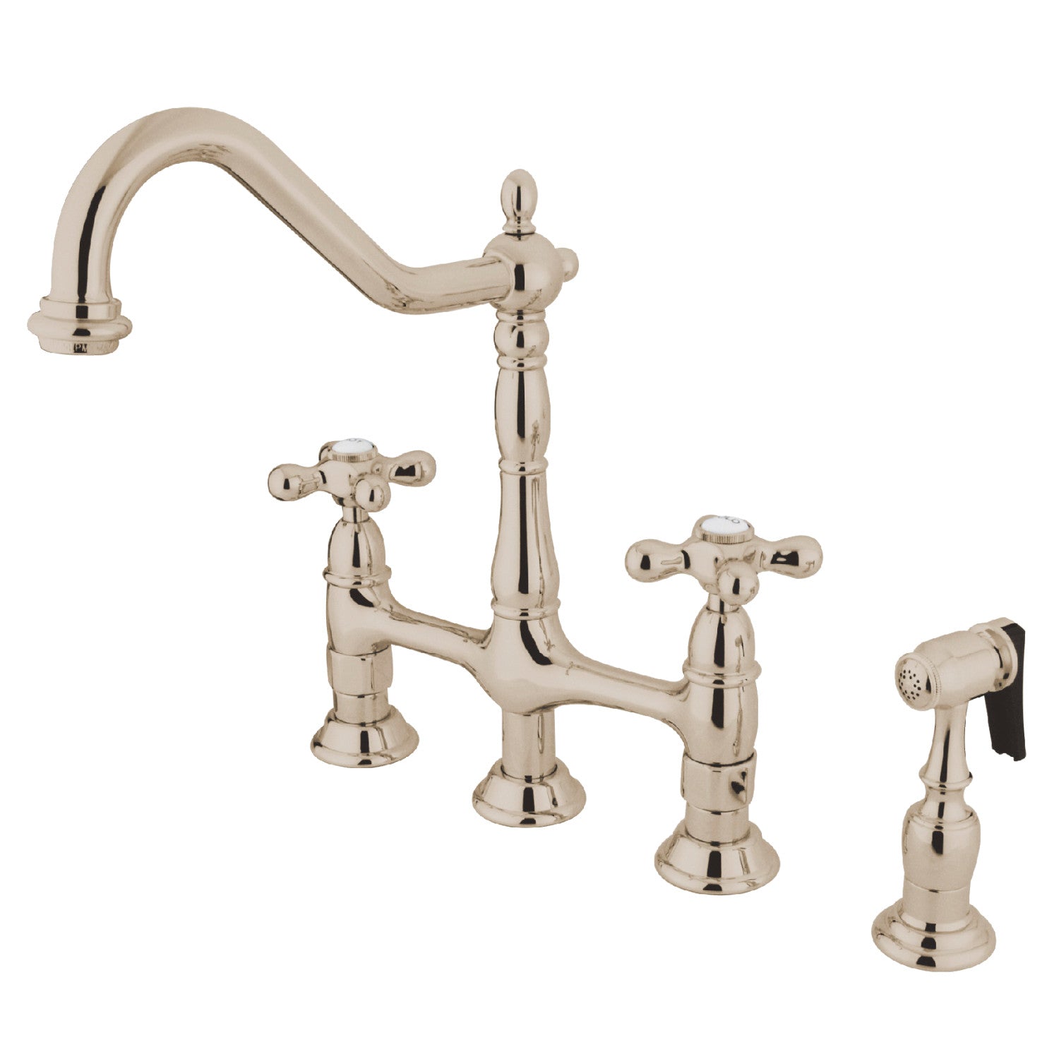 Stainless Steel Cross Handles Bridge Kitchen Faucet with Pull Down Side Sprayer - Perfect for Farmhouse, Vintage, and Industrial Style Kitchens
