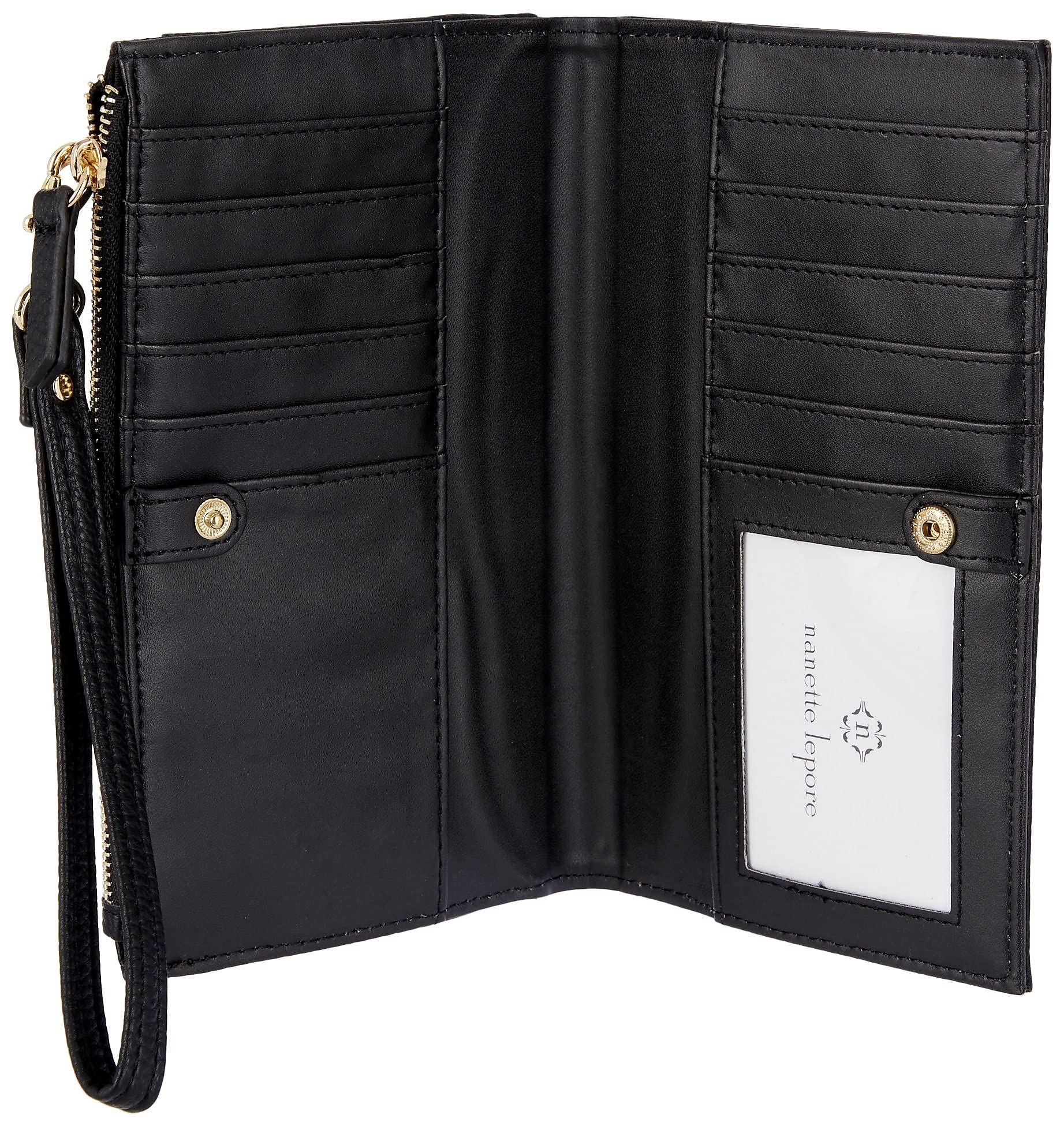 Nanette Lepore Ryae Slim Wallet for Women - Black Leather RFID Blocking Minimalist Card Holder - Perfect for Travel, Everyday Use & Gift Giving