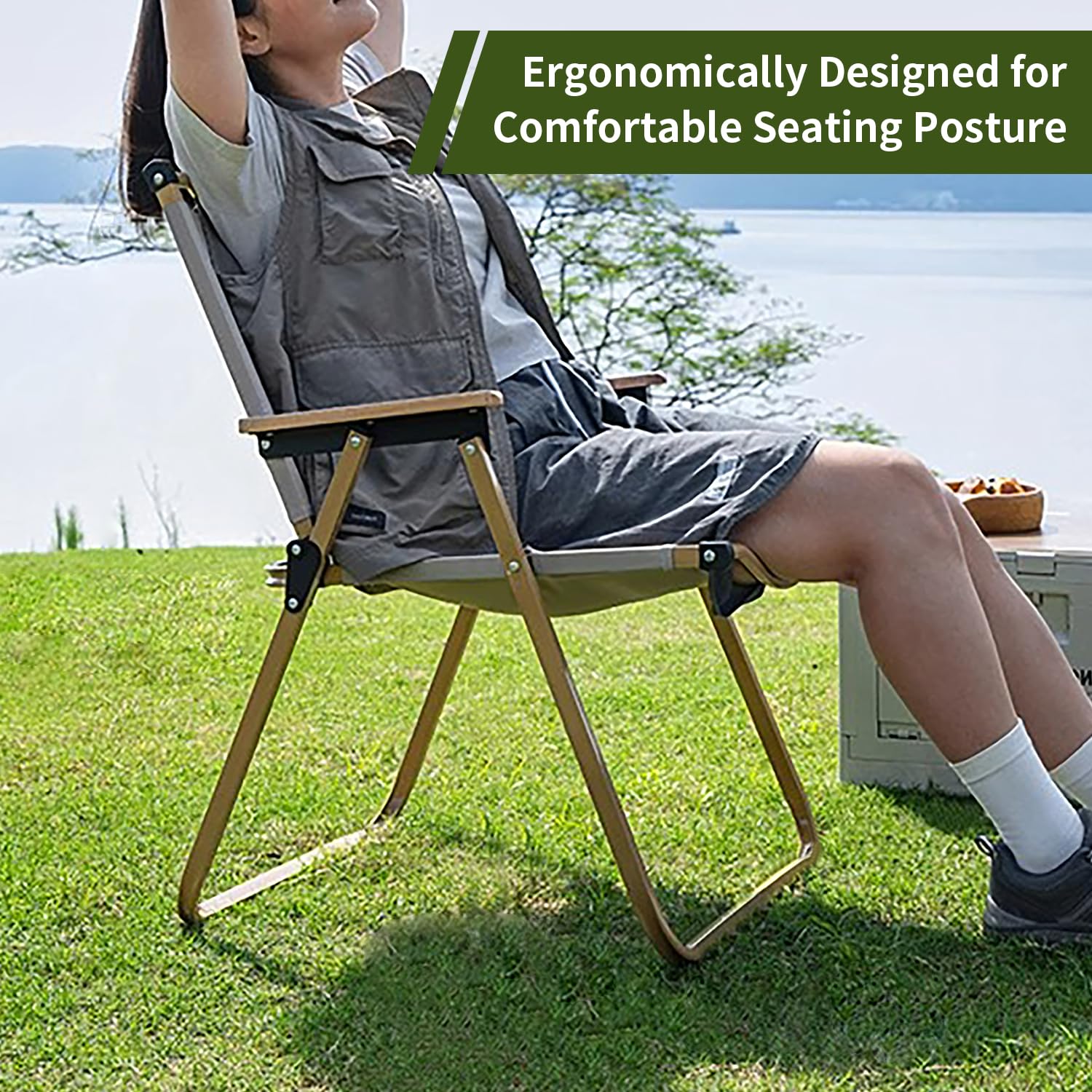 BOOSDEN Portable Folding Camping Chair - Ultralight Outdoor Beach Chair with Wooden Handle for Picnic, Travel, Hiking & Fishing - Supports 330Lbs (2 Pack) | Perfect for Backyard BBQs, Beach Trips, Camping Adventures and Outdoor Concerts