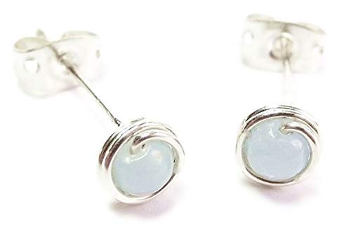 Angelite and Sterling Silver Post Earrings for Women - Dainty Healing Crystal Studs for Everyday Wear, Gift, Meditation & Spiritual Jewelry