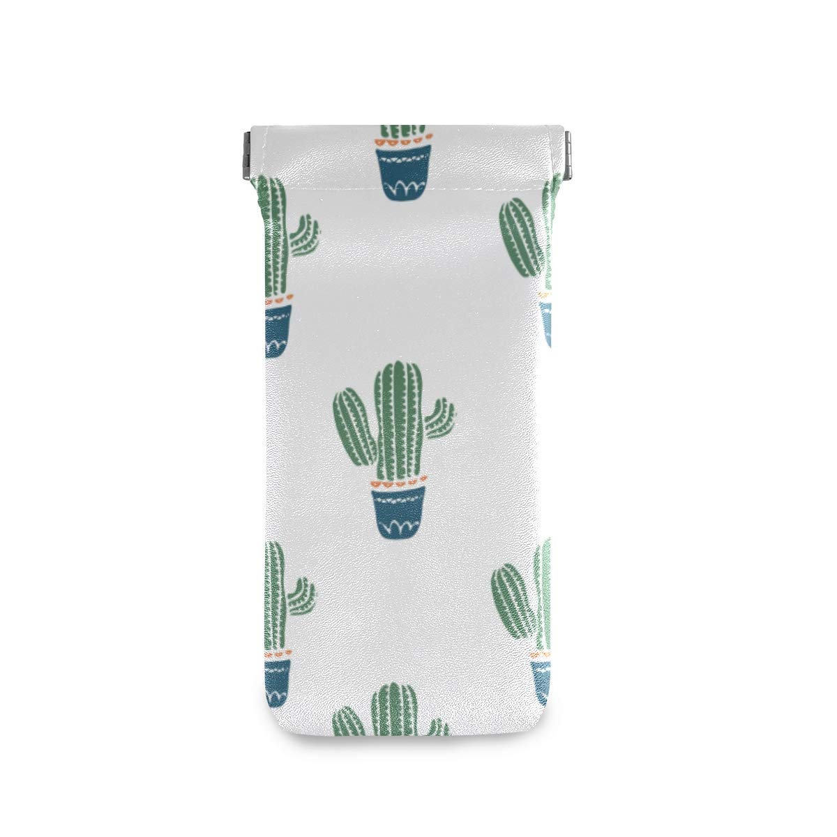 Cute Cactus Pattern PU Leather Sunglasses Pouch with Squeeze Top - Portable Eyeglasses Case for Women & Men - Perfect for Travel, Beach, and Outdoor Activities