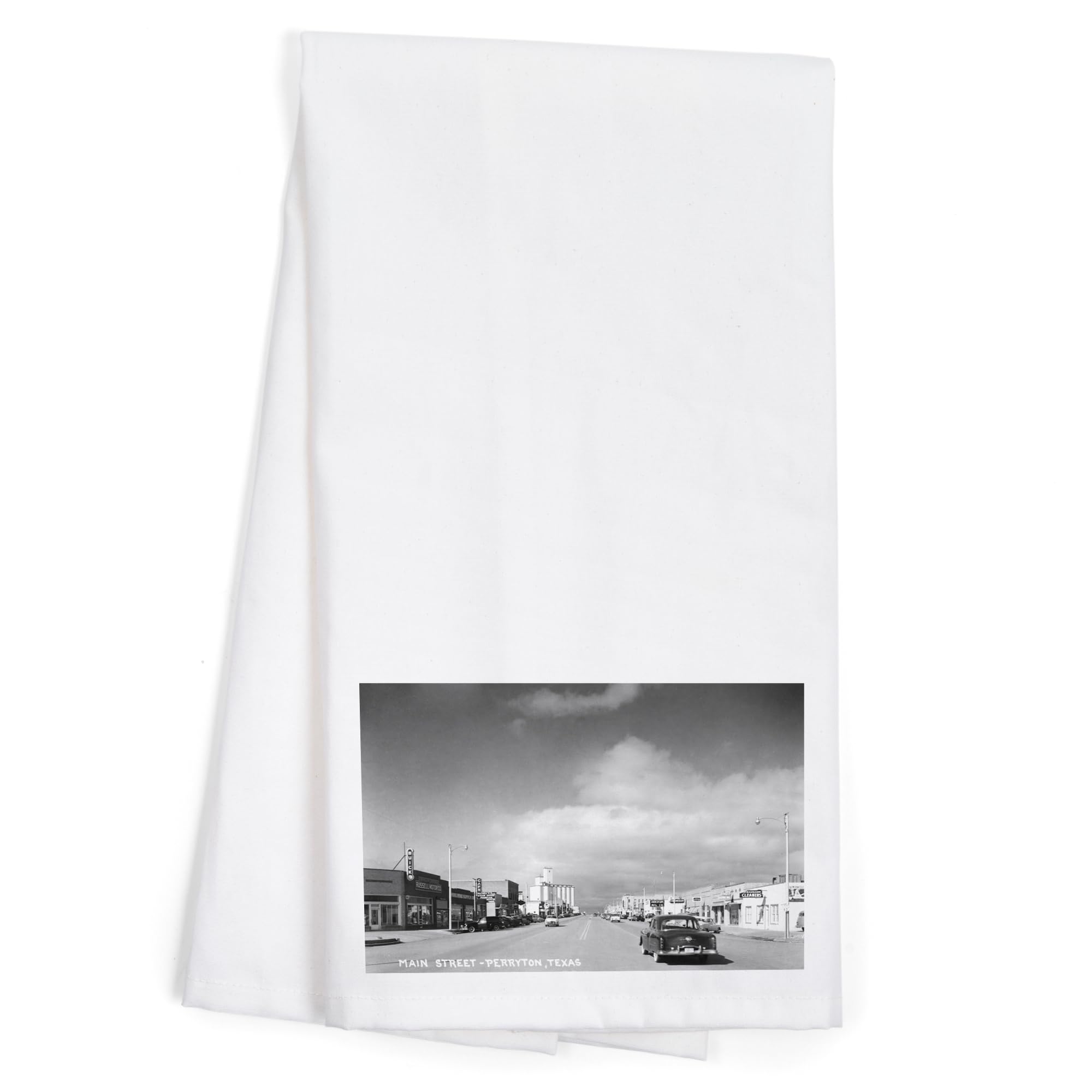 Perryton Texas Main Street Photograph Tea Towel - 100% Cotton Decorative Hand Towel for Kitchen & Home Decor | Vintage Style Dish Towel for Farmhouse, Country Kitchen & Gift Giving