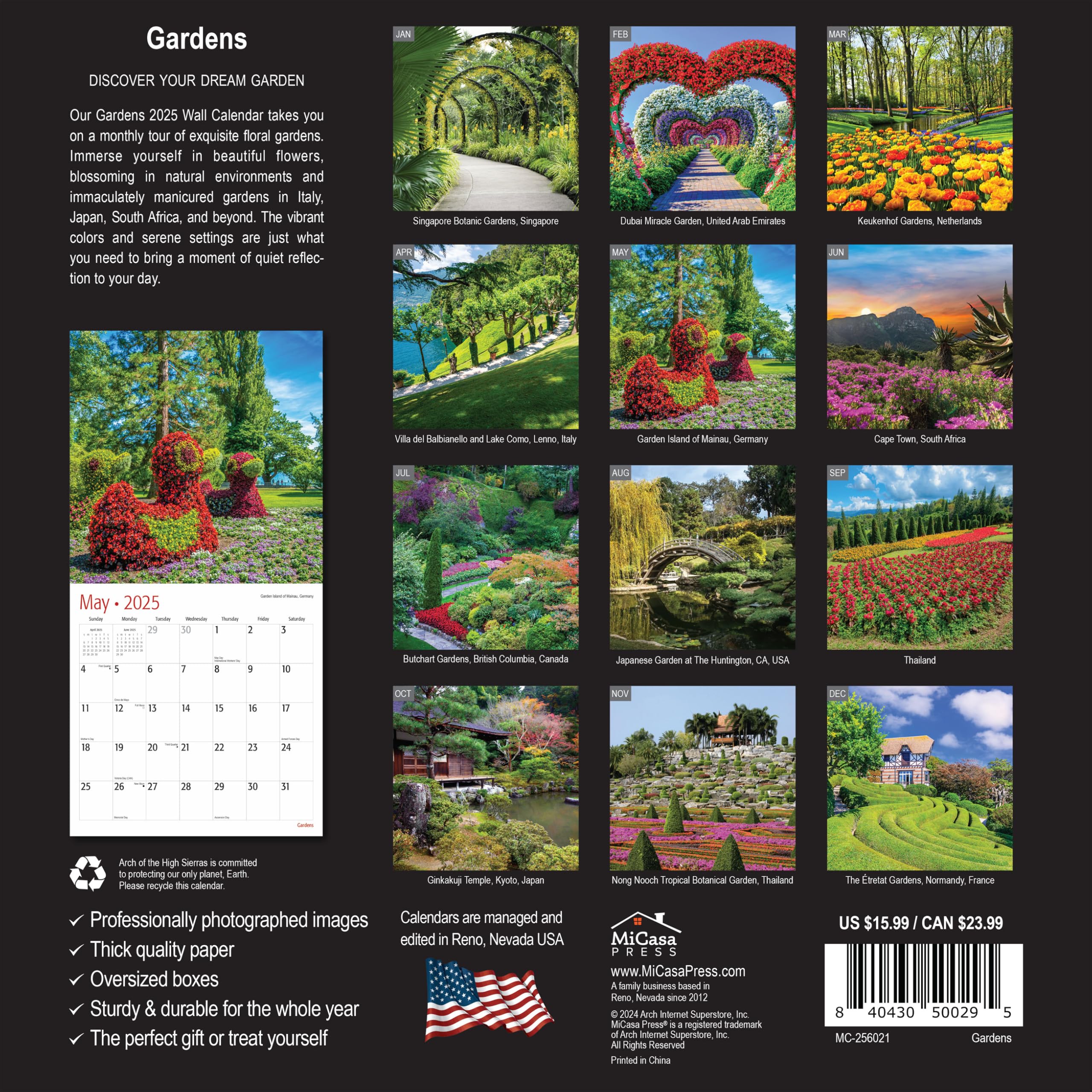 MICASA PRESS - Gardens 2025 Wall Calendar | 12 Month Planner 12