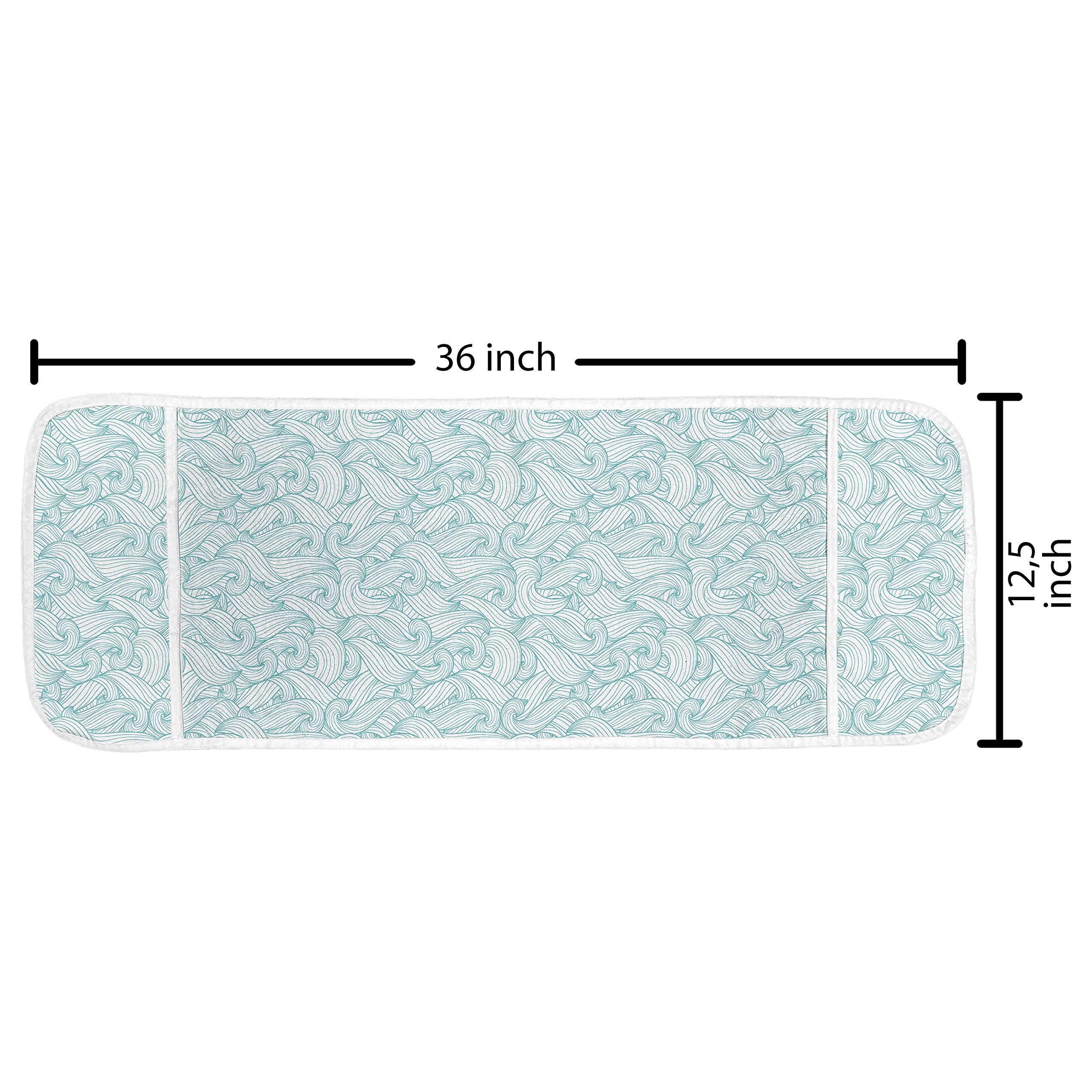 Lunarable Turquoise Microwave Oven Cover - Abstract Wave & Cloud Design, Waterproof Kitchen Organizer with Pockets, 36x12 Inches, Almond Green & White | Modern Art Style for Microwave Protection & Kitchen Decor