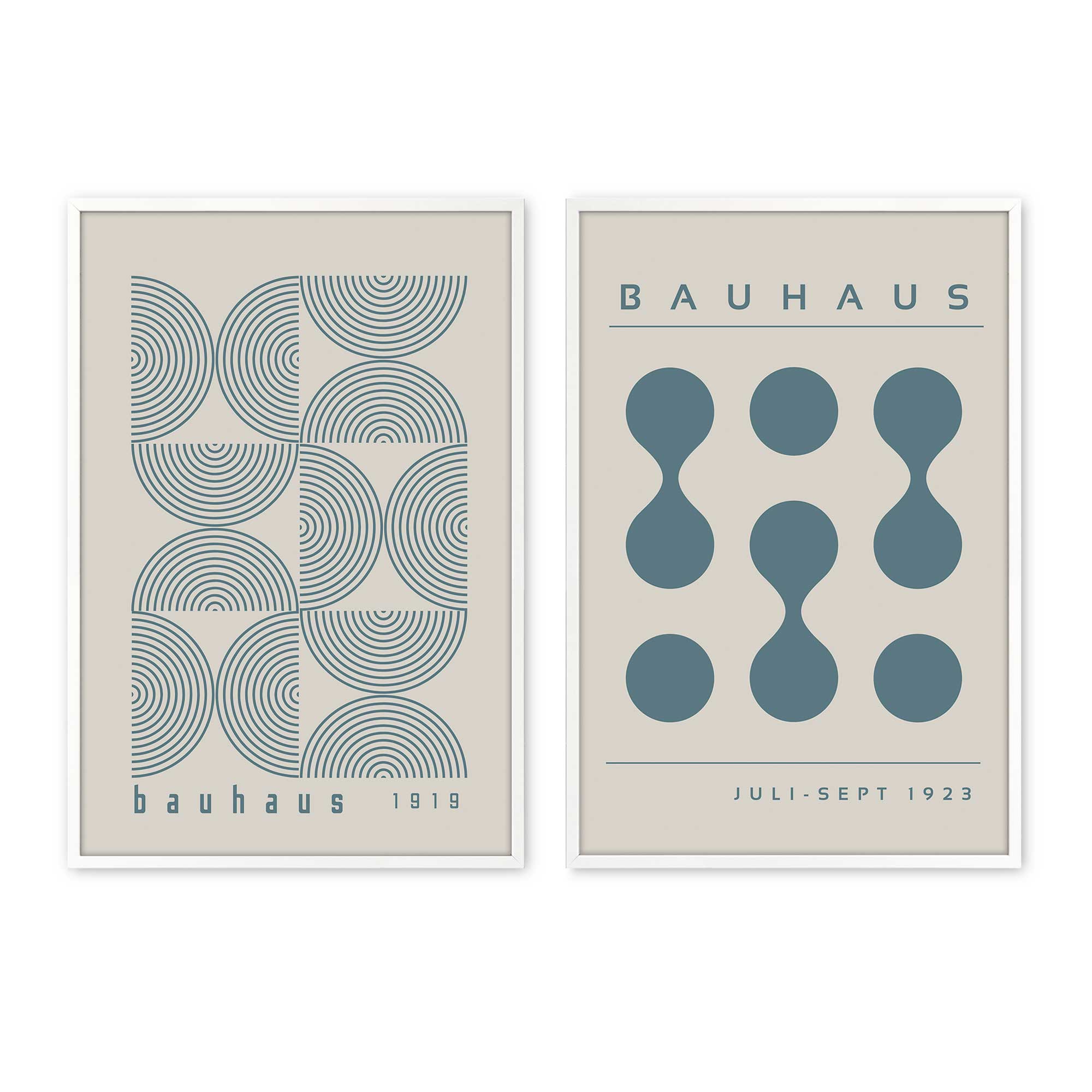 Bauhaus Flow and Composition in Storm Blue - Set of 2 Art Prints for Modern Home & Office Decor | Wall Art for Living Room, Bedroom or Workspace