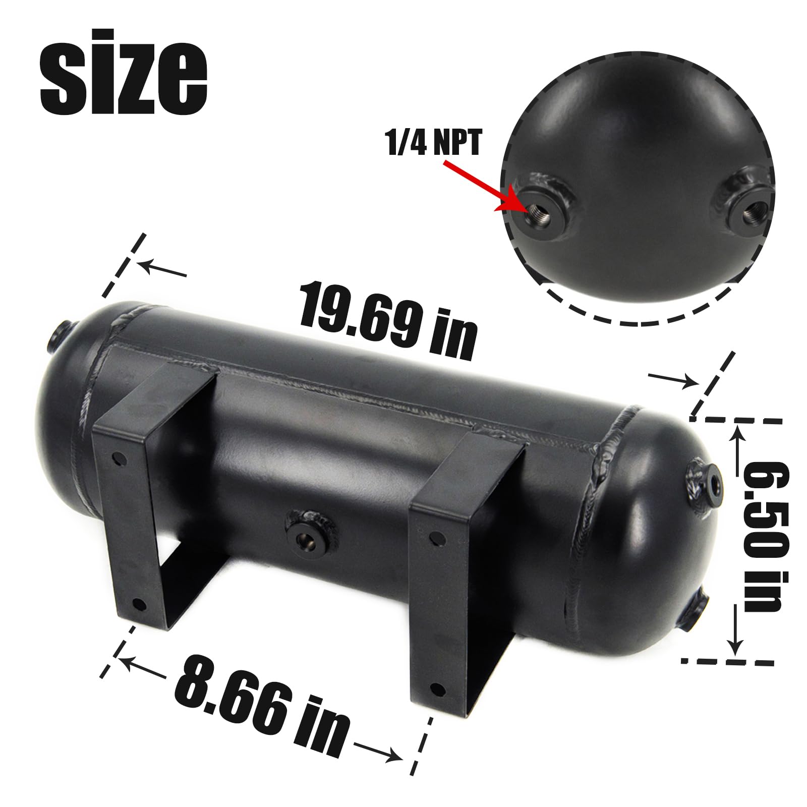 3 Gallon (12 Liter) 200 PSI Air Tank for Car Suspension, Air Ride, Train Horns & Trucks - Heavy Duty Compressed Air Storage Tank for Automotive & DIY Projects