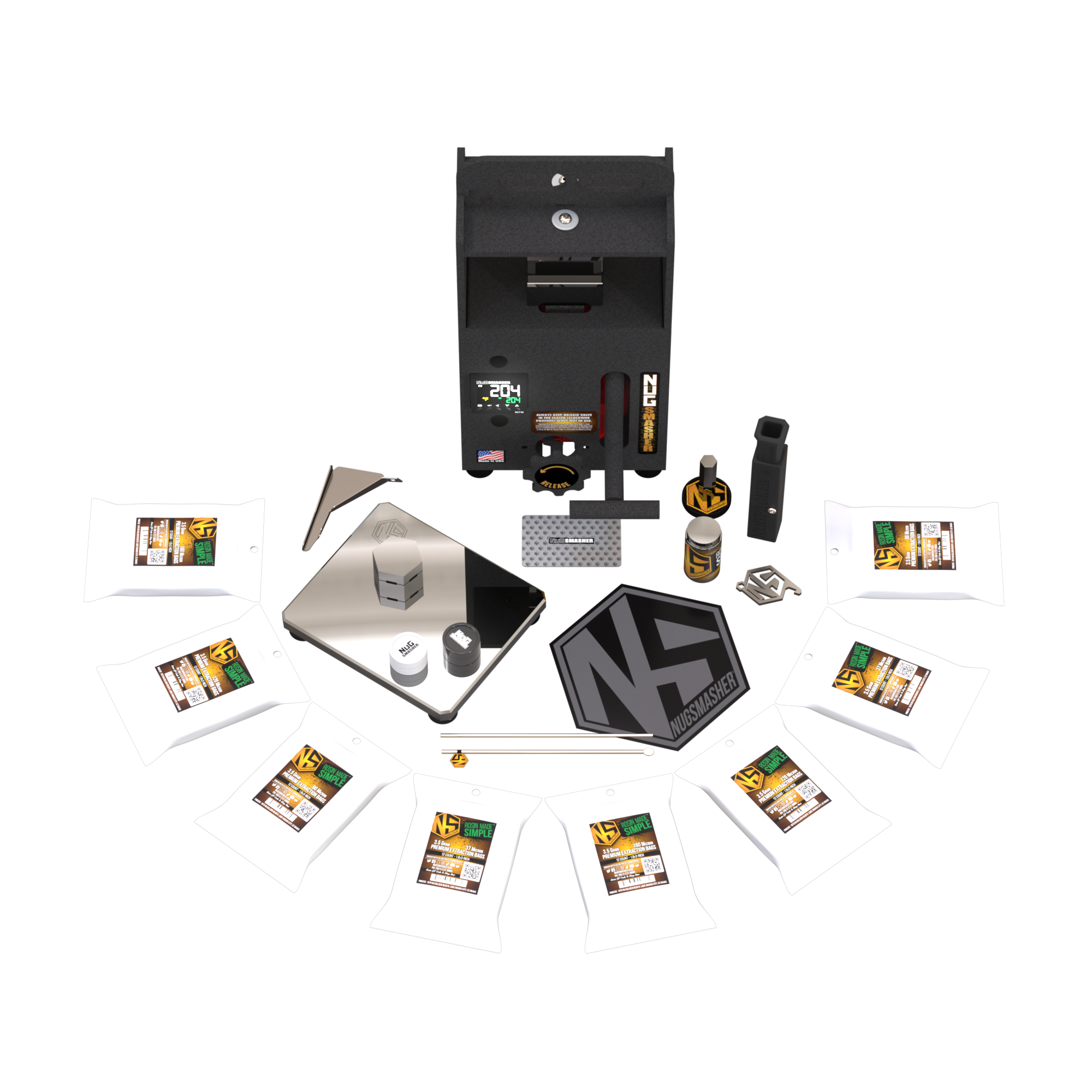 NugSmasher Mini 2 Ton Rosin Press Kit - Essential Bundle for DIY Rosin Extraction | Perfect for Home Use, Small Batch Processing & Cannabis Enthusiasts