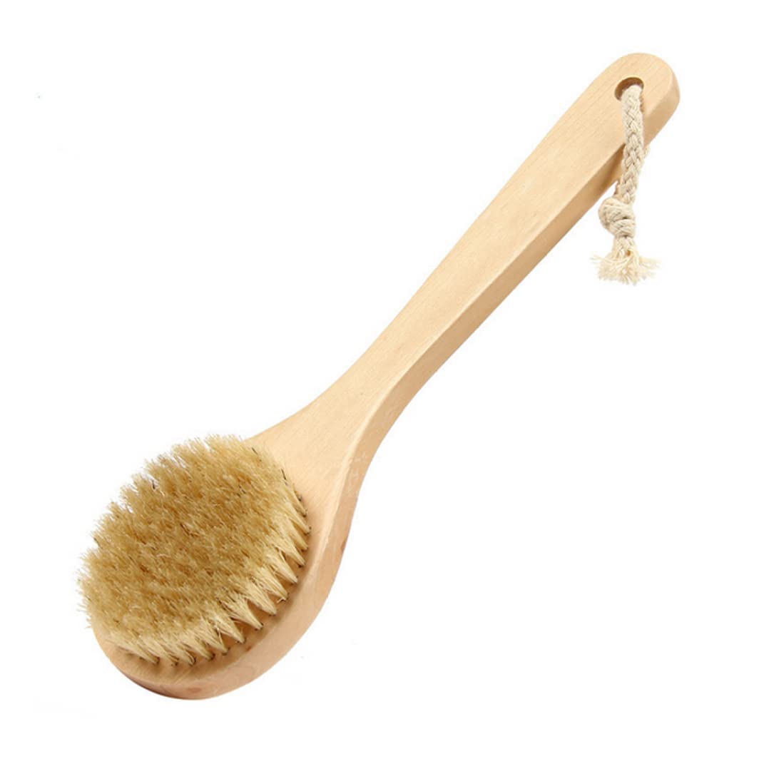 Natural Boar Bristle Dry Body Brush with Wooden Long Handle - Exfoliating & Detoxifying Shower Brush for Cellulite Reduction & Skin Renewal - Perfect for Spa Day, Self-Care Routine & Lymphatic Drainage Massage