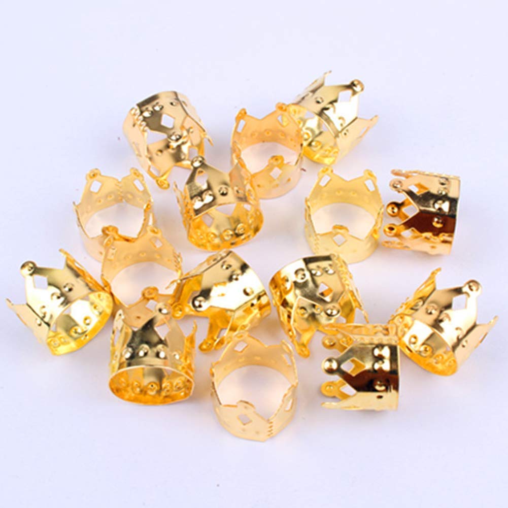 200 Pieces Gold Crown Dreadlock Beads - Adjustable Metal Hair Cuffs & Coils for Dreadlocks - Braid Rings & Hair Accessories for Men & Women - Perfect for Festivals, Parties & Boho Style