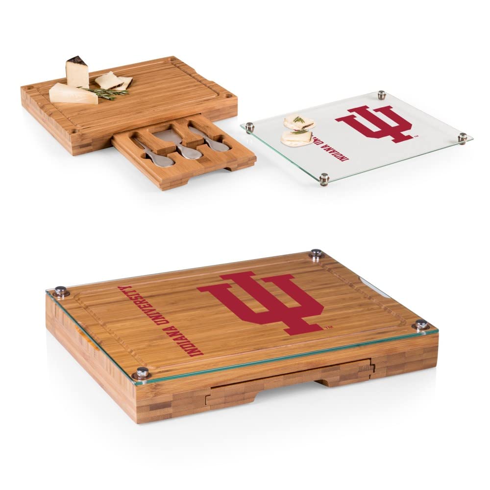 PICNIC TIME NCAA Concerto Glass Top Cheese Board and Knife Set - Bamboo Charcuterie Board with Glass Top Cutting Board for Entertaining, Wine & Cheese Parties, Gifts