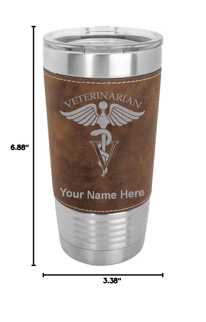 LaserGram 20oz Vacuum Insulated Stainless Steel Tumbler Mug - Custom Engraved Veterinarian Gift with Faux Leather Wrap & Rustic Finish - Perfect for Coffee, Tea & Cold Drinks at Clinic, Office or Outdoor Adventures