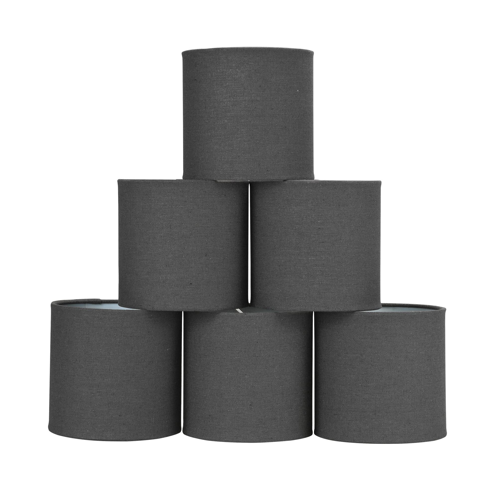 LAMPWELL MEMO Clip-On Chandelier Fabric Lamp Shades - Set of 6 Small Drum Linen Shades (5.2