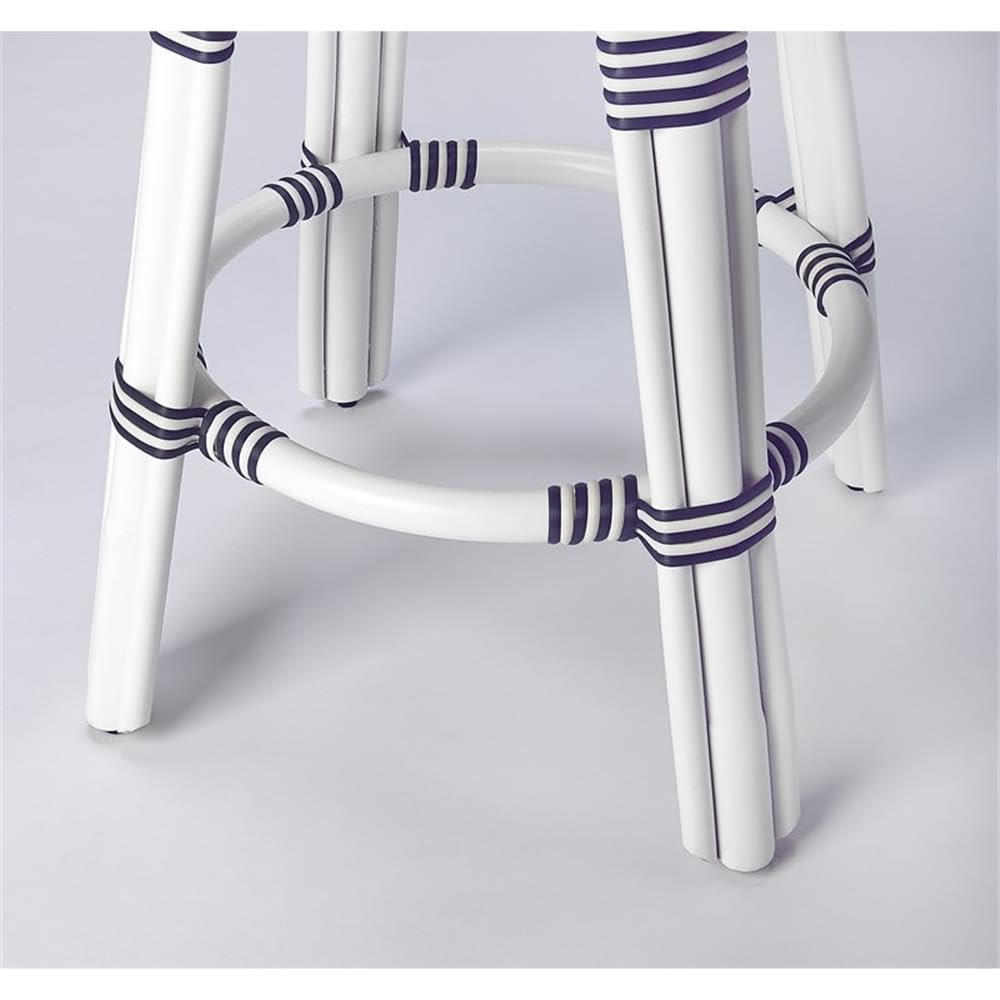 Home Square 2-Piece Rattan Counter Stool Set - Blue & White Bar Stools for Kitchen Island, Breakfast Nook & Outdoor Patio