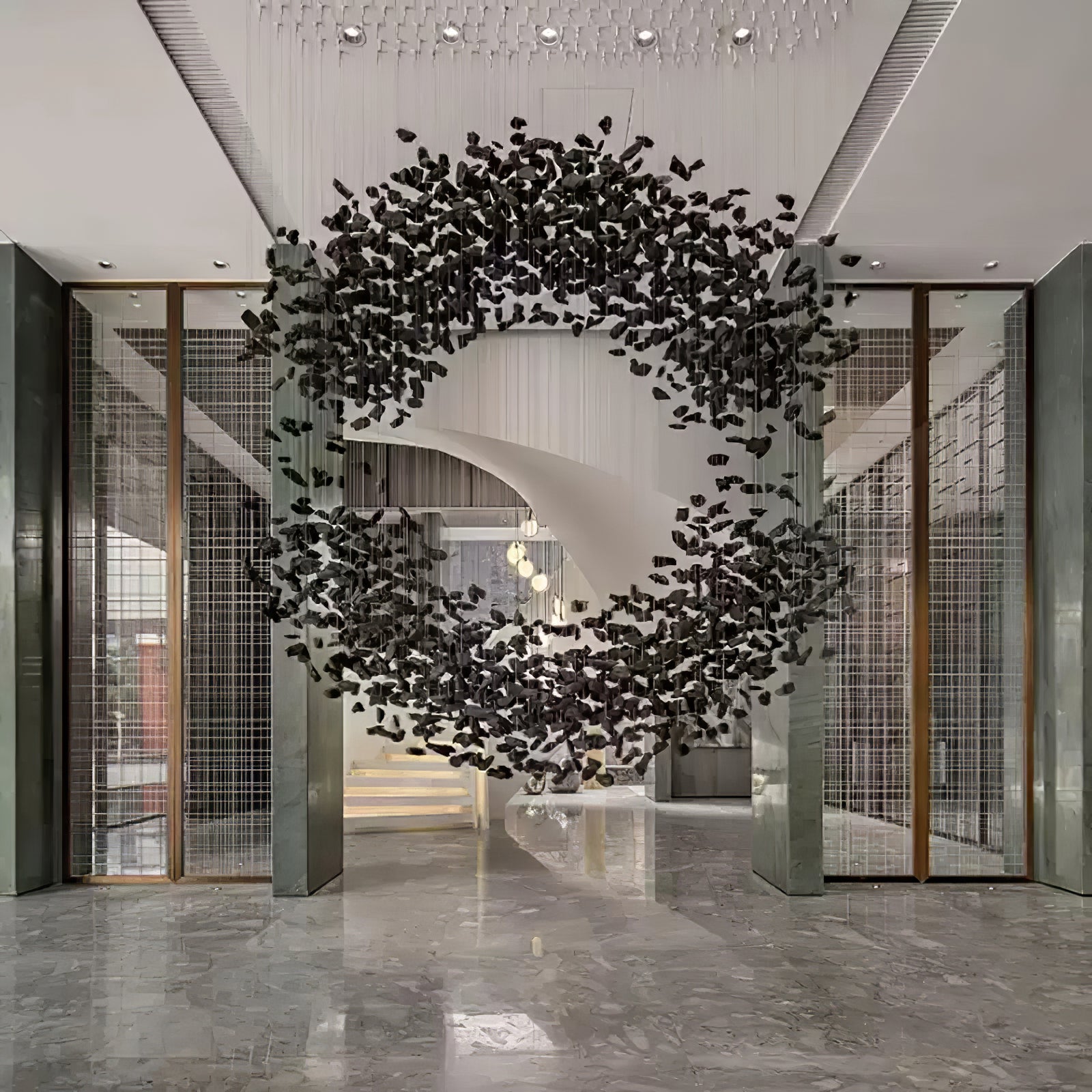Modern Charcoal Cascade Pixel LED Chandelier - Dimmable Crystal Ceiling Light Fixture for Dining Room, Bedroom & Living Room Decor