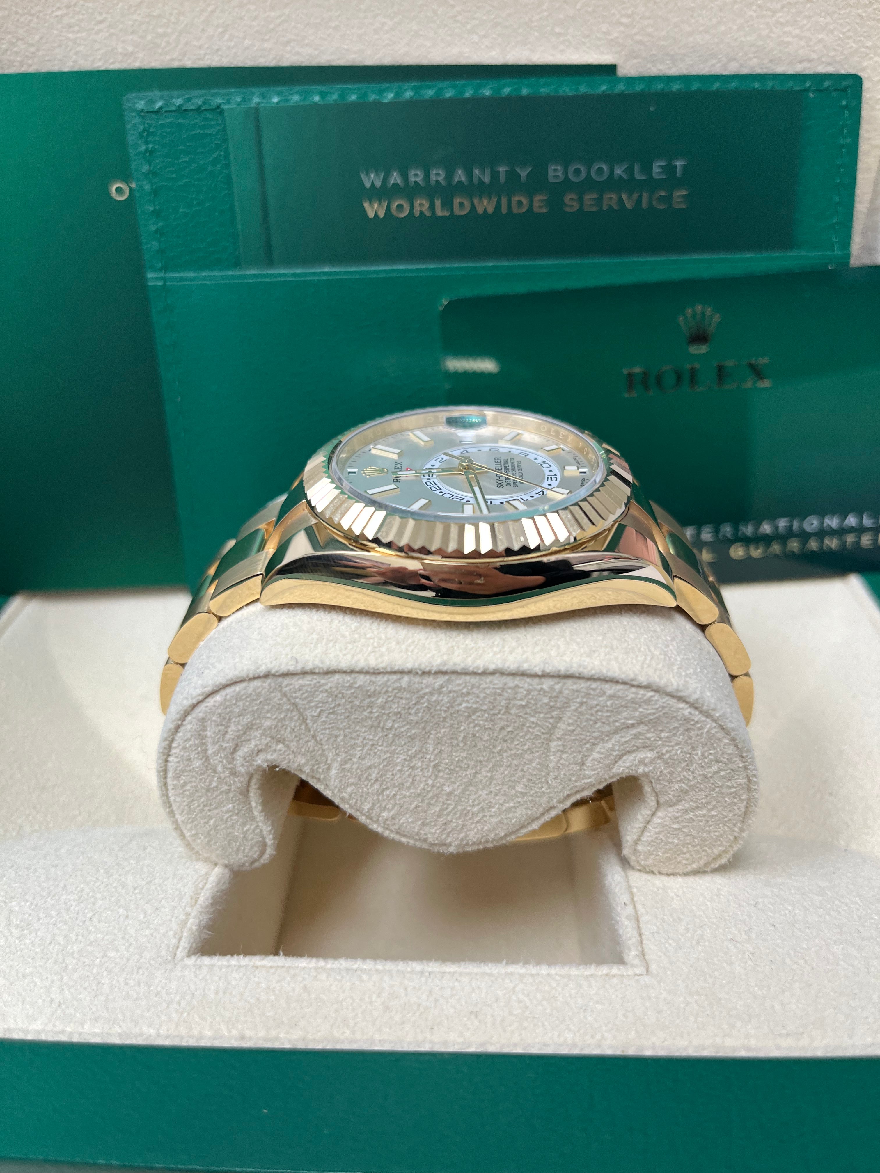 Rolex Sky-Dweller Yellow Gold Watch with White Dial & Oyster Bracelet (Ref# 326938) - Luxury Timepiece for Business Travelers & Watch Collectors