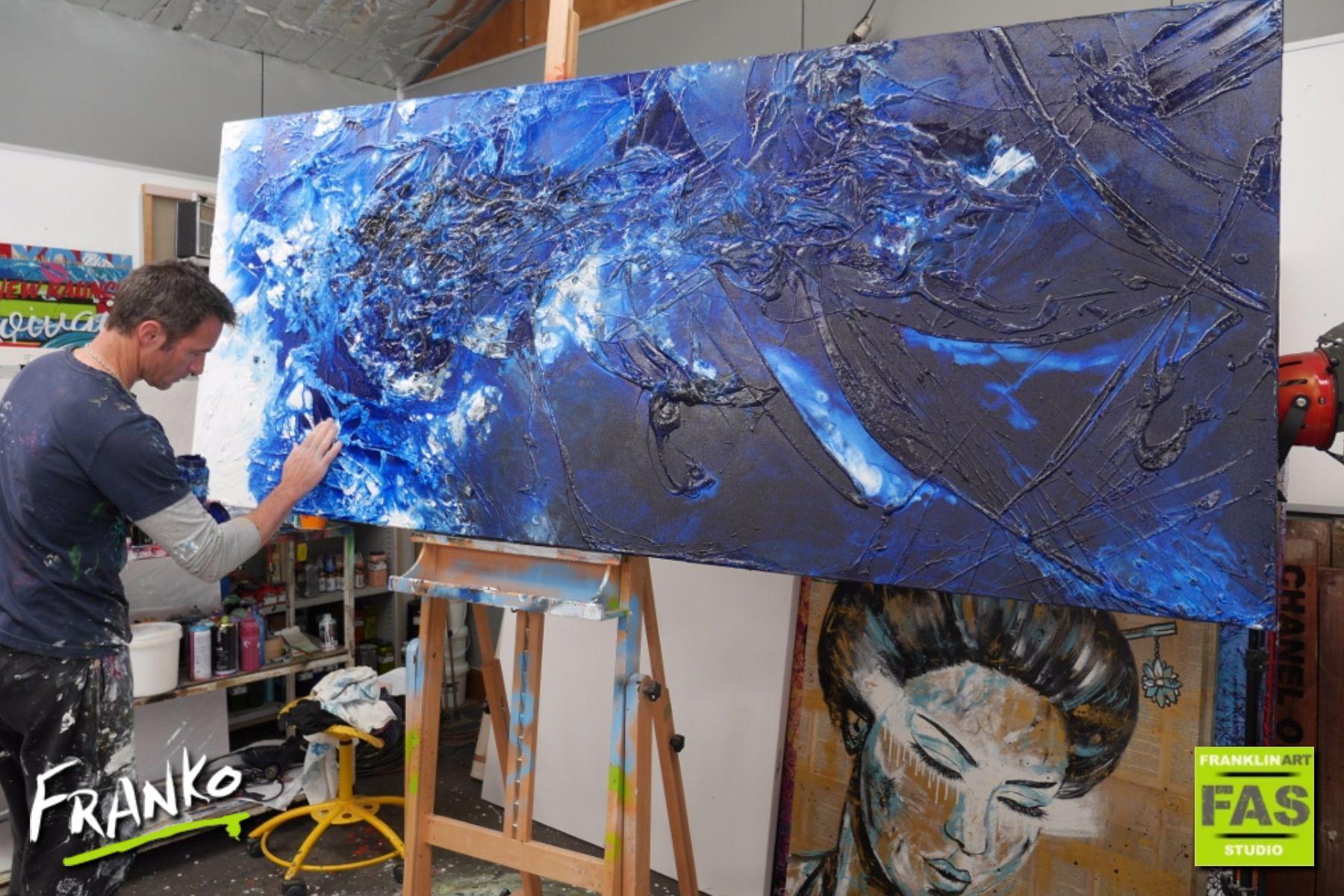 Blue Rhymes 240cm x 100cm Abstract Canvas Art - Modern Blue Wall Painting for Living Room, Bedroom & Office Decor