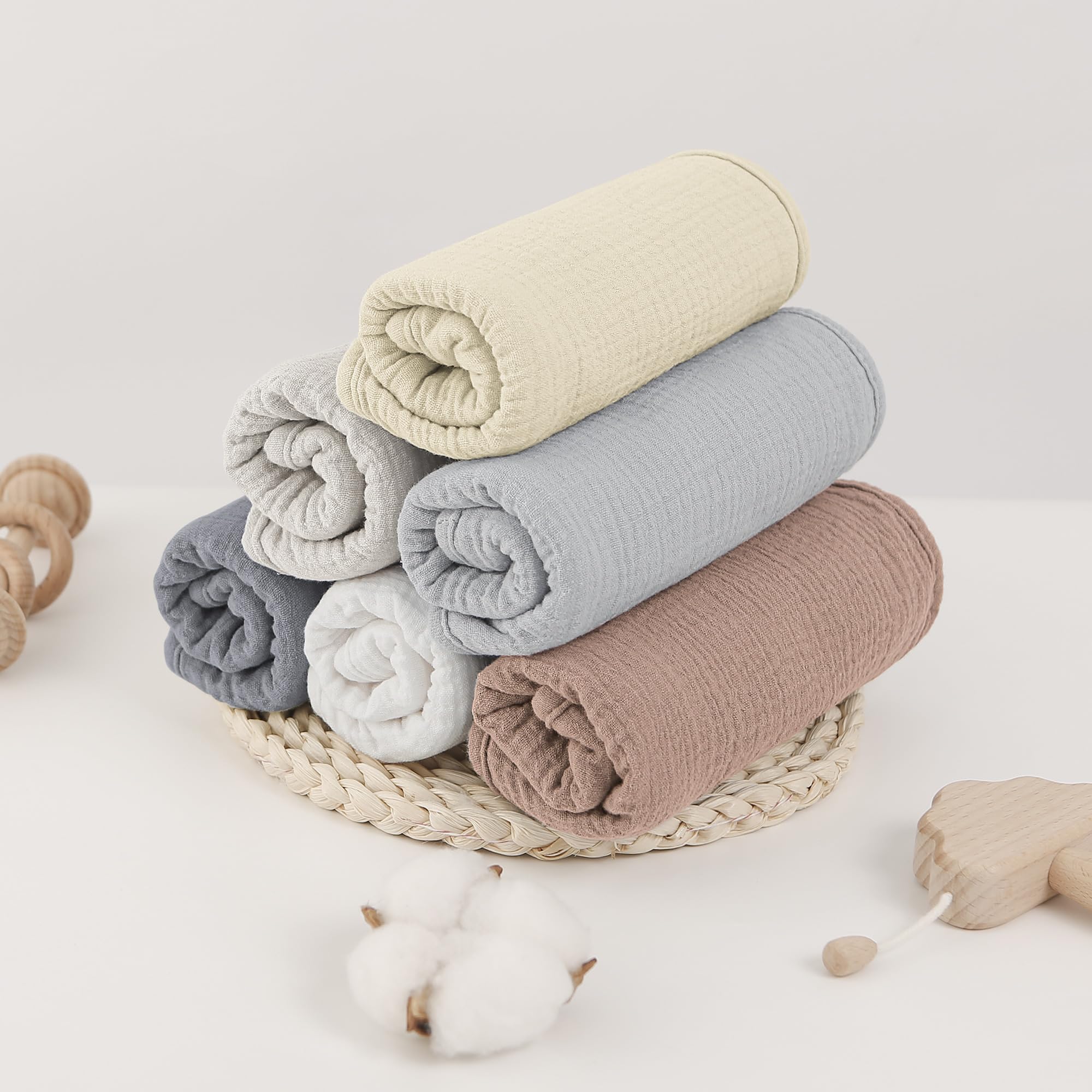 Premium 100% Cotton Muslin Burp Cloths for Babies - Ultra Soft & Absorbent 20x10 Inch Unisex Newborn Essentials (6-Pack) - Perfect for Feeding, Spit-Up Protection & Gentle Skin Care
