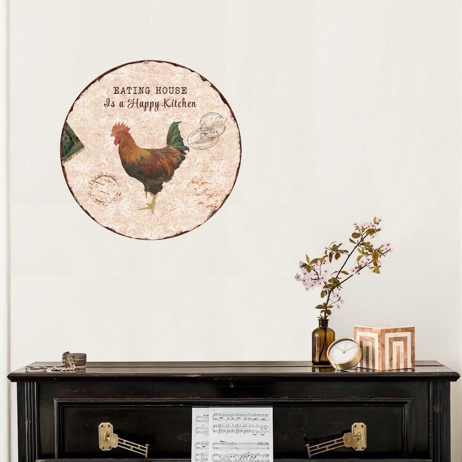 Happy Kitchen Letter Stickers - Retro Rooster Wall Decal for Home & Office Decor