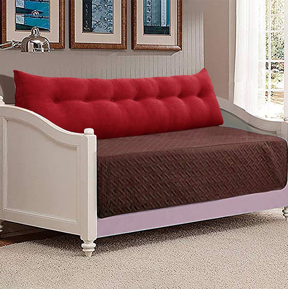 WOWMAX Wedge Body Pillow for Reading & Bedrest - Large Lumbar Support Cushion with Removable Corduroy Cover (Red, 76x8x20 Inch) - Perfect for Daybeds, Sofas & Back Pain Relief