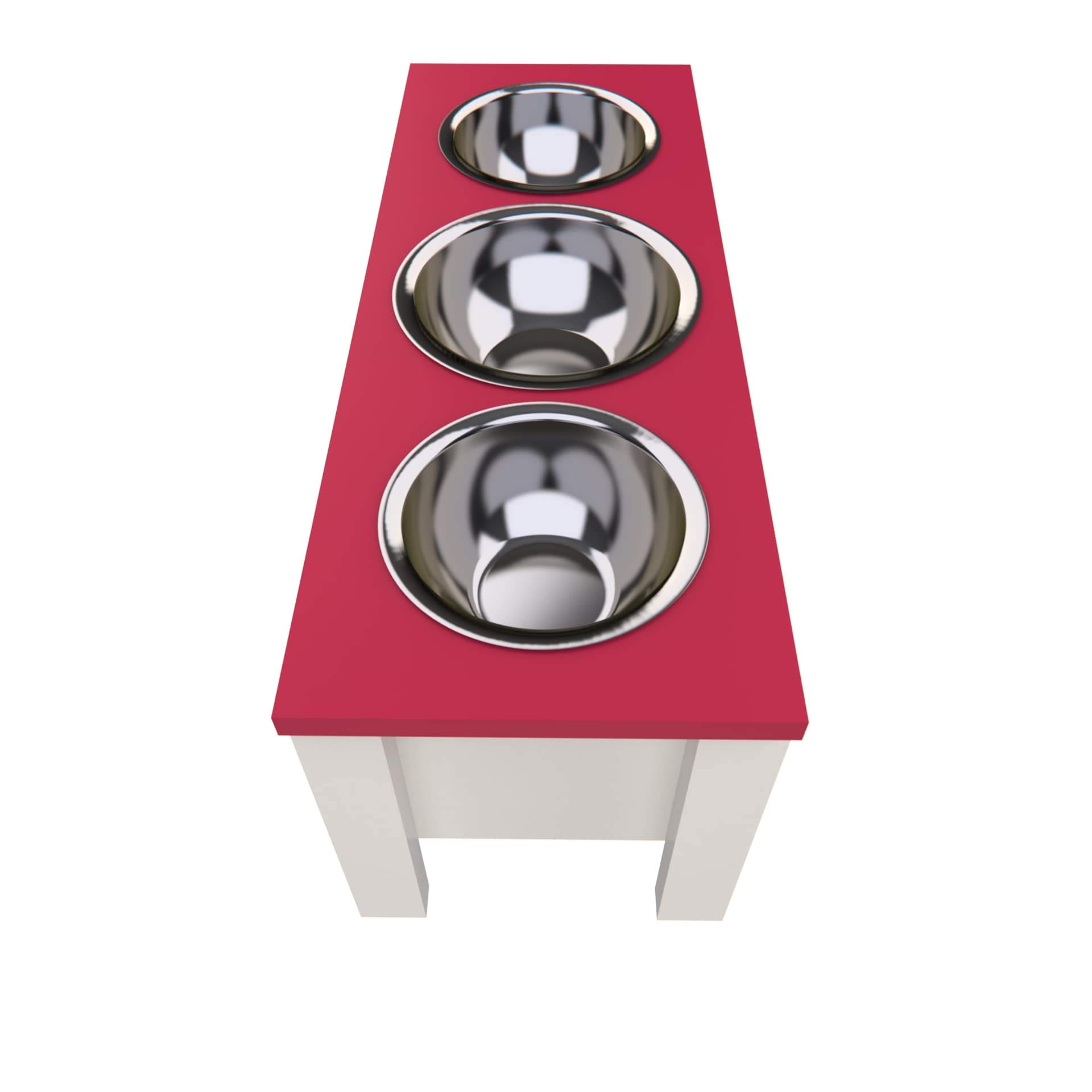Elevated Triple Dog Bowl Stand with Storage - Adjustable Height for Large, Medium, Small & X-Small Dogs - 3 Stainless Steel Pet Food & Water Bowls - Pink Raised Feeder for Kitchen, Dining Room or Outdoor Use
