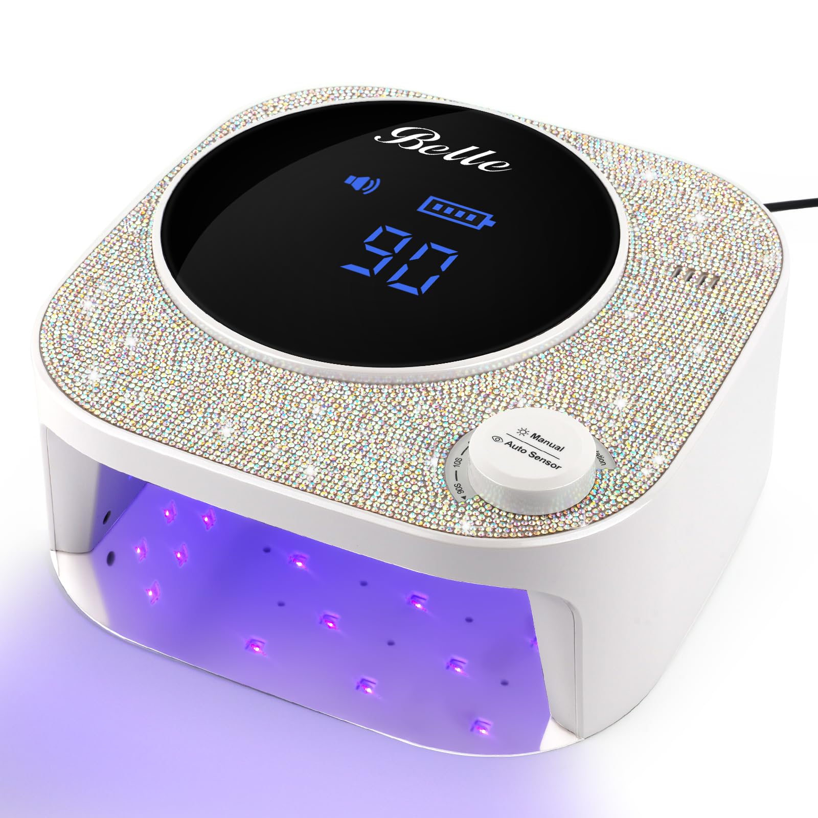 Belle UV LED Nail Lamp for Gel Nails - 4 Timer Settings, Fast Drying Nail Dryer with Sparkling Rhinestones - Perfect for Home Manicures, Nail Salons & DIY Nail Art