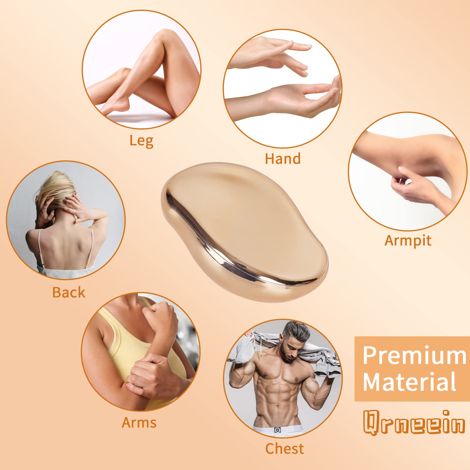Bleame Crystal Hair Eraser Stone - Painless Magic Hair Removal Tool for Women & Men, Exfoliating Body Hair Remover for Arms, Legs, Back & Any Body Part (Gold) | At-Home Hair Removal & Smooth Skin Solution for Daily Use