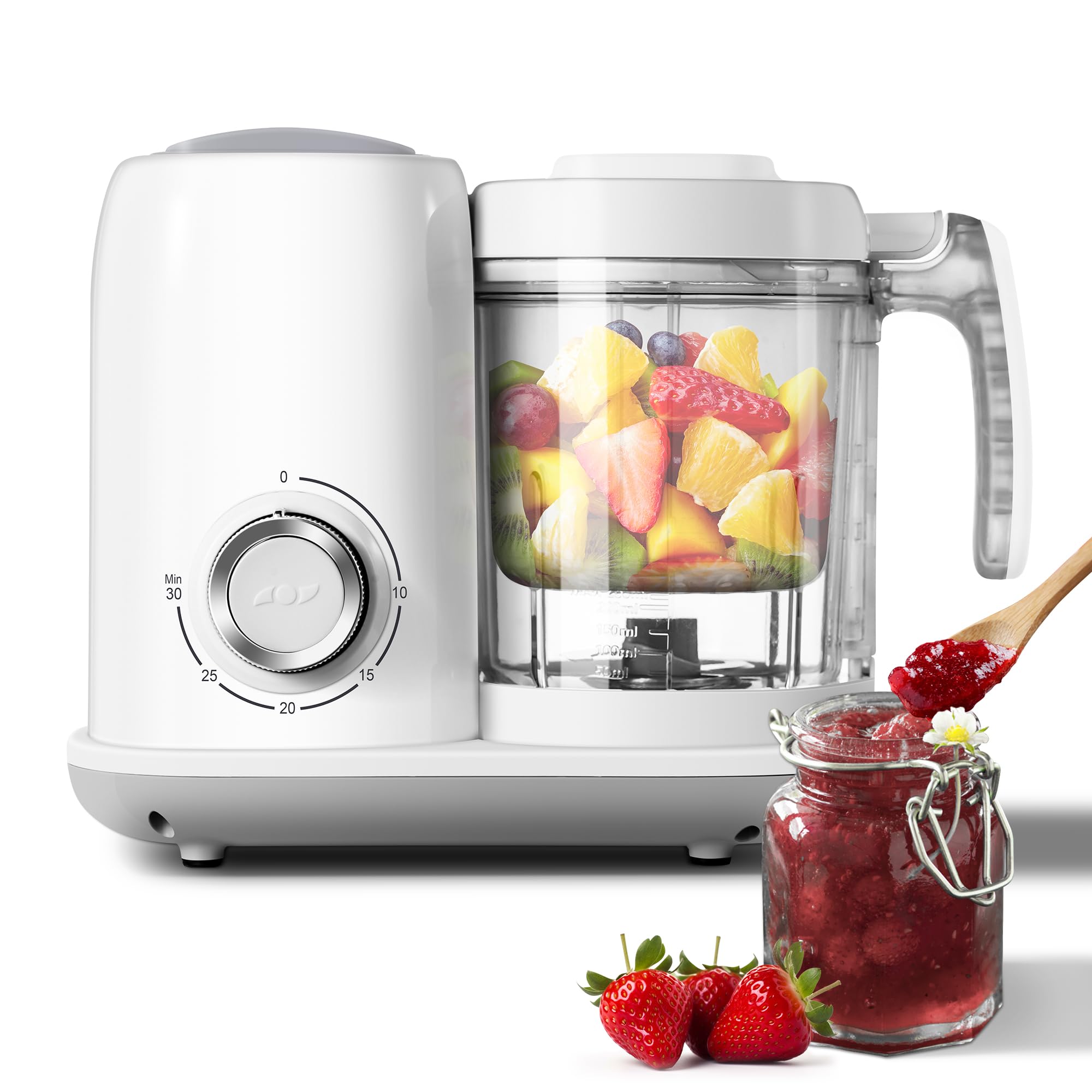 BPA-Free Baby Food Maker with Steam Basket - 5-in-1 Baby Food Processor, Steamer, Blender & Puree Maker - Easy Knob Control for Healthy Homemade Baby Food (White) - Perfect for Making Organic Purees, Steaming Vegetables & Preparing Nutrient-Rich Meals for Infants