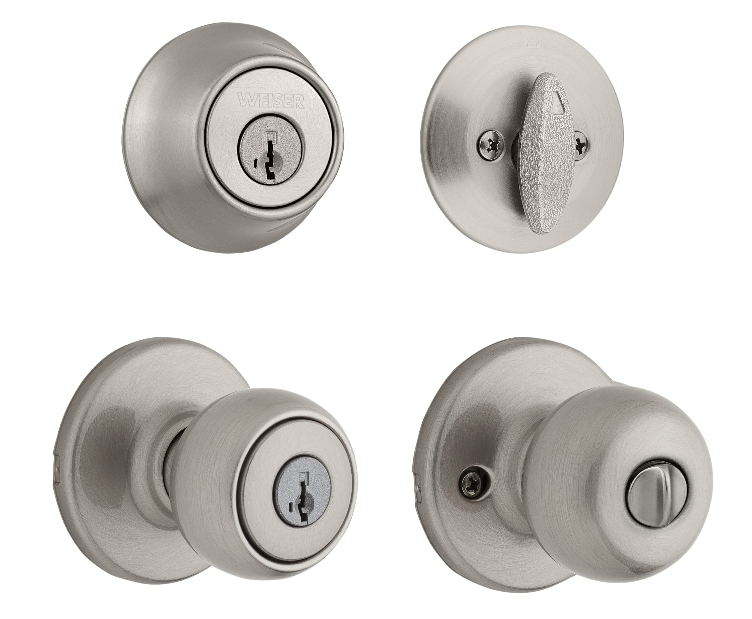 Weiser Satin Nickel Fairfax Smart Key Entrance & Deadbolt Knobset - Keyless Entry Door Lock for Home Security (Perfect for Front Doors, Apartments & Vacation Homes)