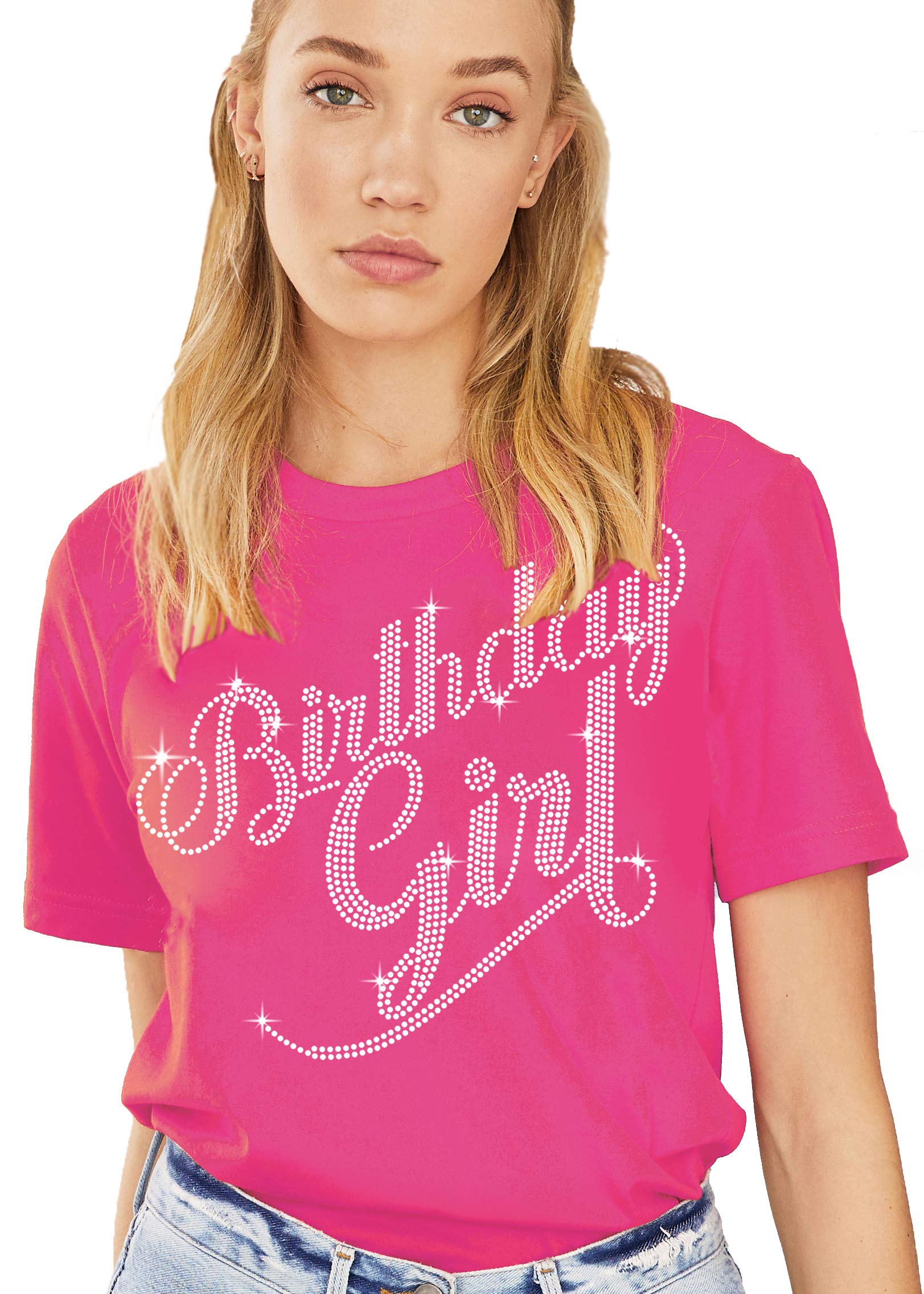 Sparkling Rhinestone Birthday Sash T-Shirt for Women & Girls - Elegant Rose Gold Glitter Shirt for Birthday Celebrations - Perfect for Parties, Girls' Night Out & Special Occasions
