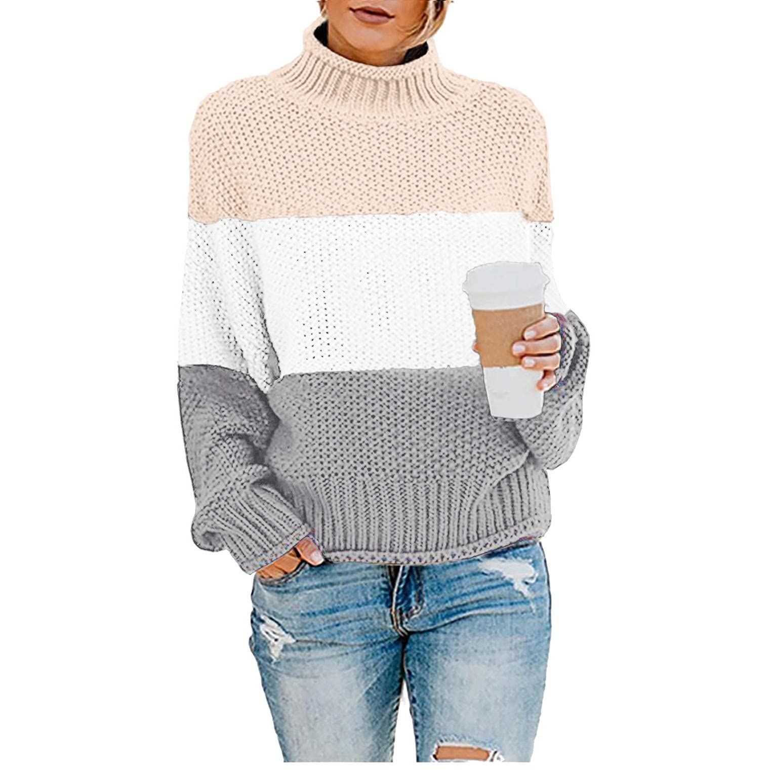 Women's Chunky Knit Turtleneck Sweater - Long Sleeve Loose Casual Pullover Jumper Top for Winter | Cozy Office Wear & Weekend Outfits