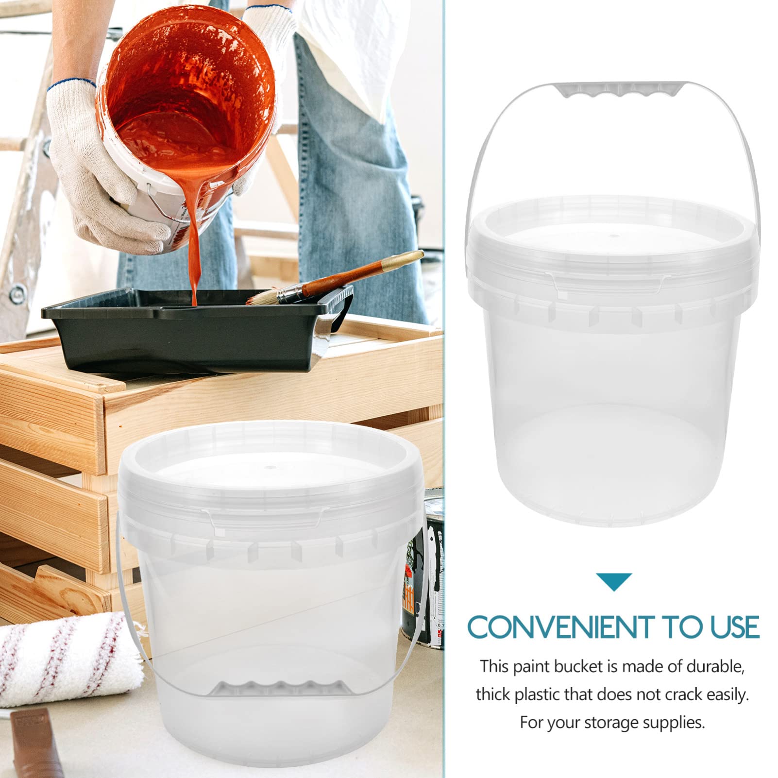5L Clear Plastic Paint Pail with Lid & Handle - Empty Paint Storage Bucket for Arts, Crafts, DIY Projects | Perfect for Paint Storage, Party Favors & Home Decor Organization