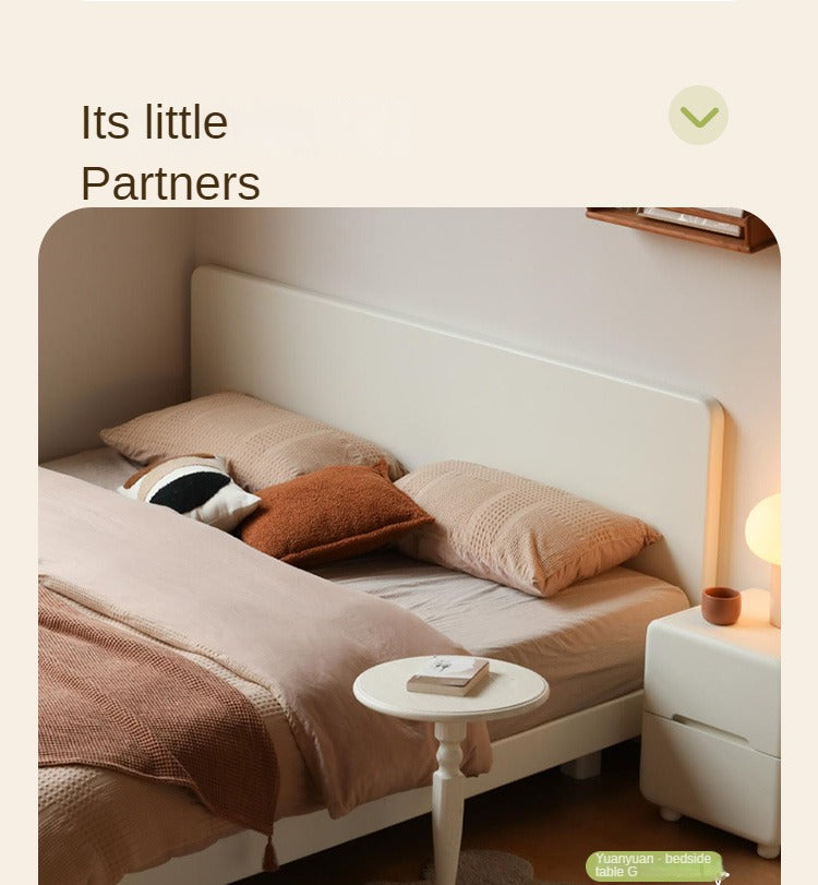 Modern Simple Cream Style Poplar Solid Wood Bed - Queen Size, Sturdy & Elegant for Master Bedroom, Guest Room, or Dormitory