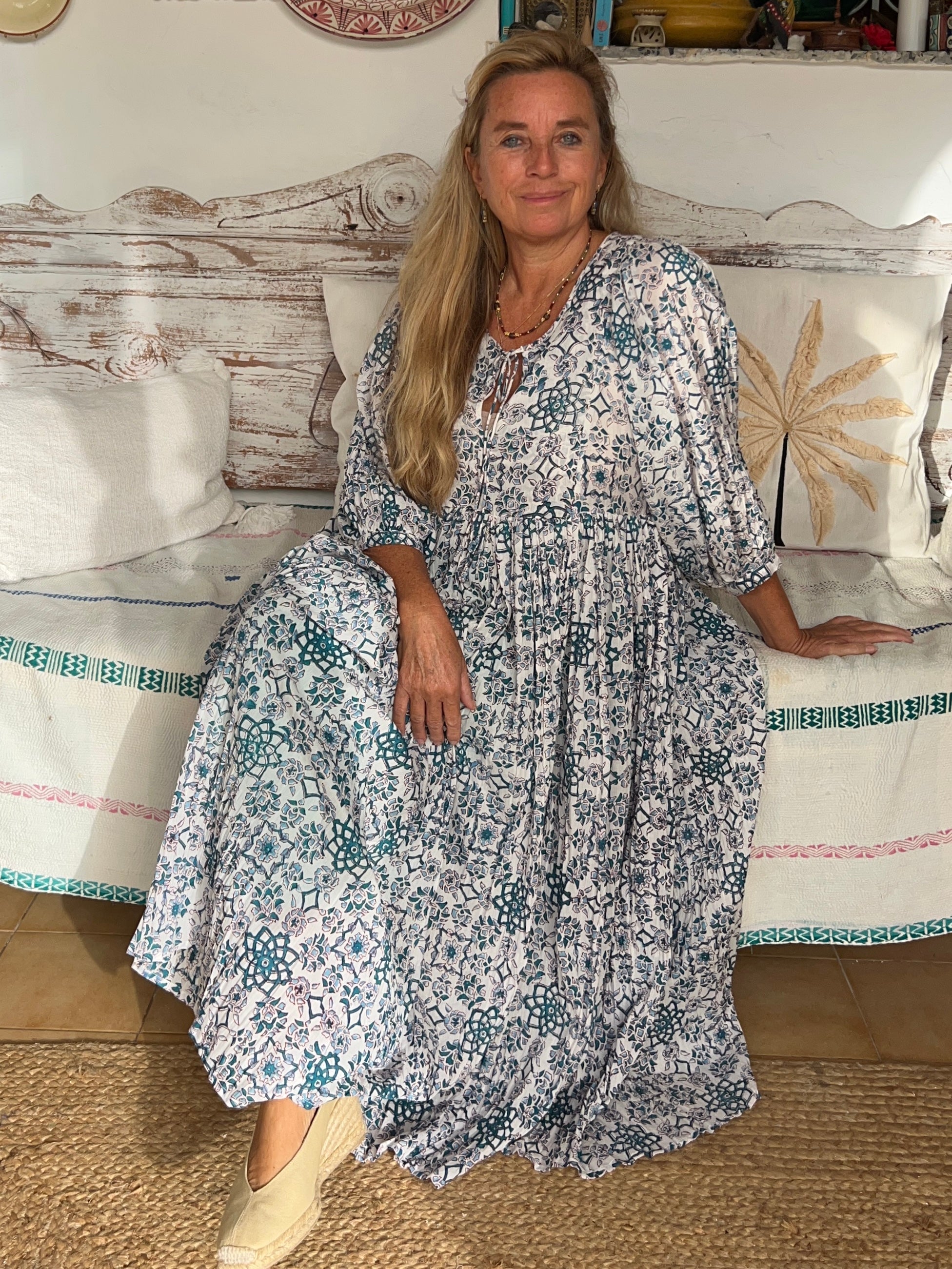 Blue and White Boho Butterfly Print Dress for Women - Perfect for Summer Festivals, Beach Vacations & Casual Outings