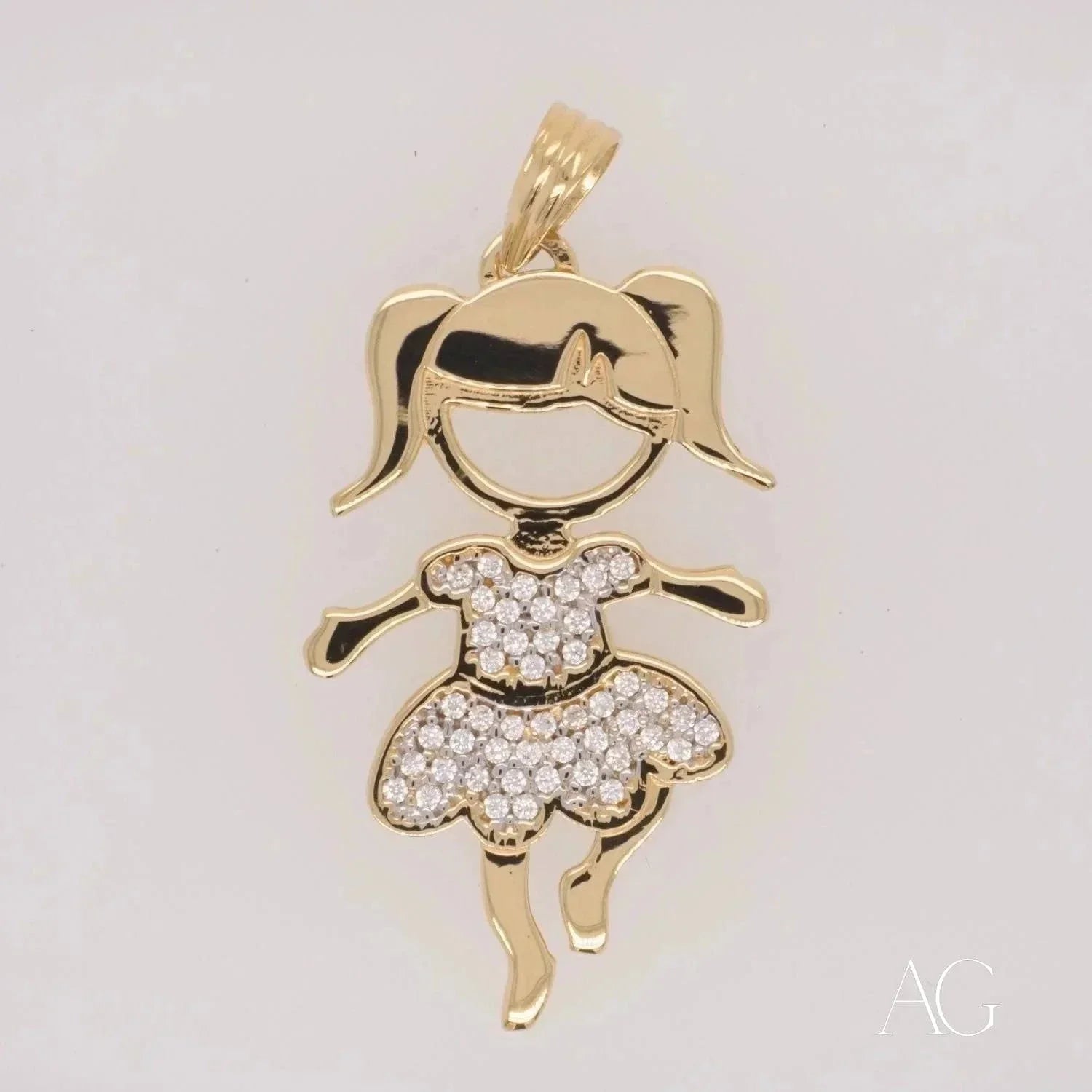 18K Gold Pendant Necklace with CZ Stones - Elegant Doll Charm Jewelry for Women, Perfect for Gifts, Parties and Special Occasions