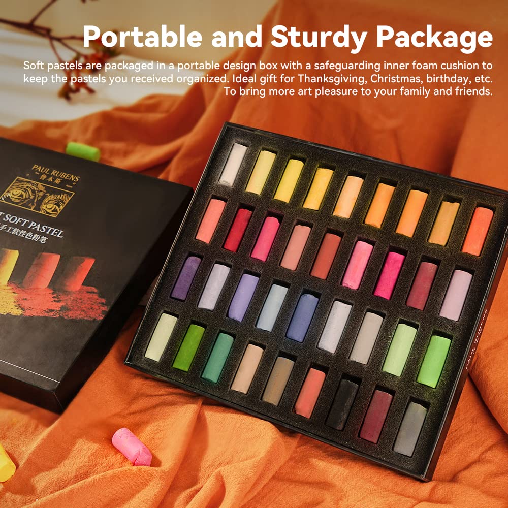 Paul Rubens 36 Colors Professional Soft Pastels Set - Non Toxic Handmade Chalk Pastels for Painting, Drawing & Blending | Premium Art Supplies for Artists & Beginners | Perfect for Sketching, Landscape Art & DIY Crafts