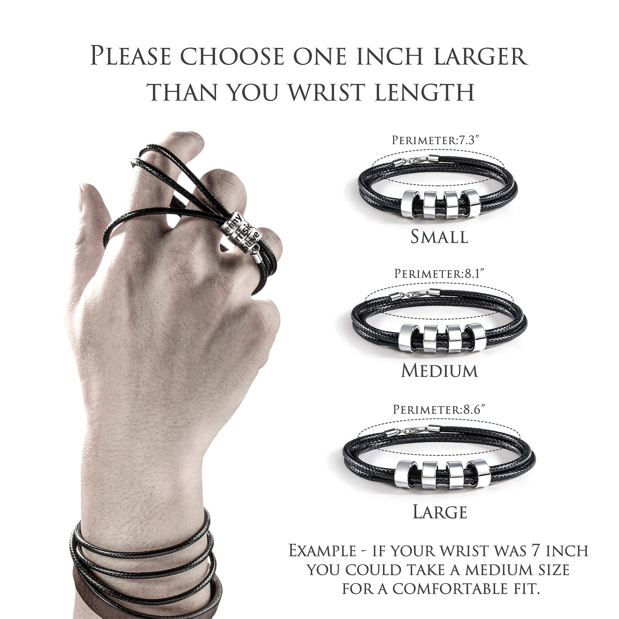 Custom Engraved Name Bracelets for Men - Personalized Braided Friendship Bracelet with 1-7 Name Beads - Unique Father's Day & Graduation Gifts for Him - Perfect for Anniversaries, Birthdays & Special Occasions