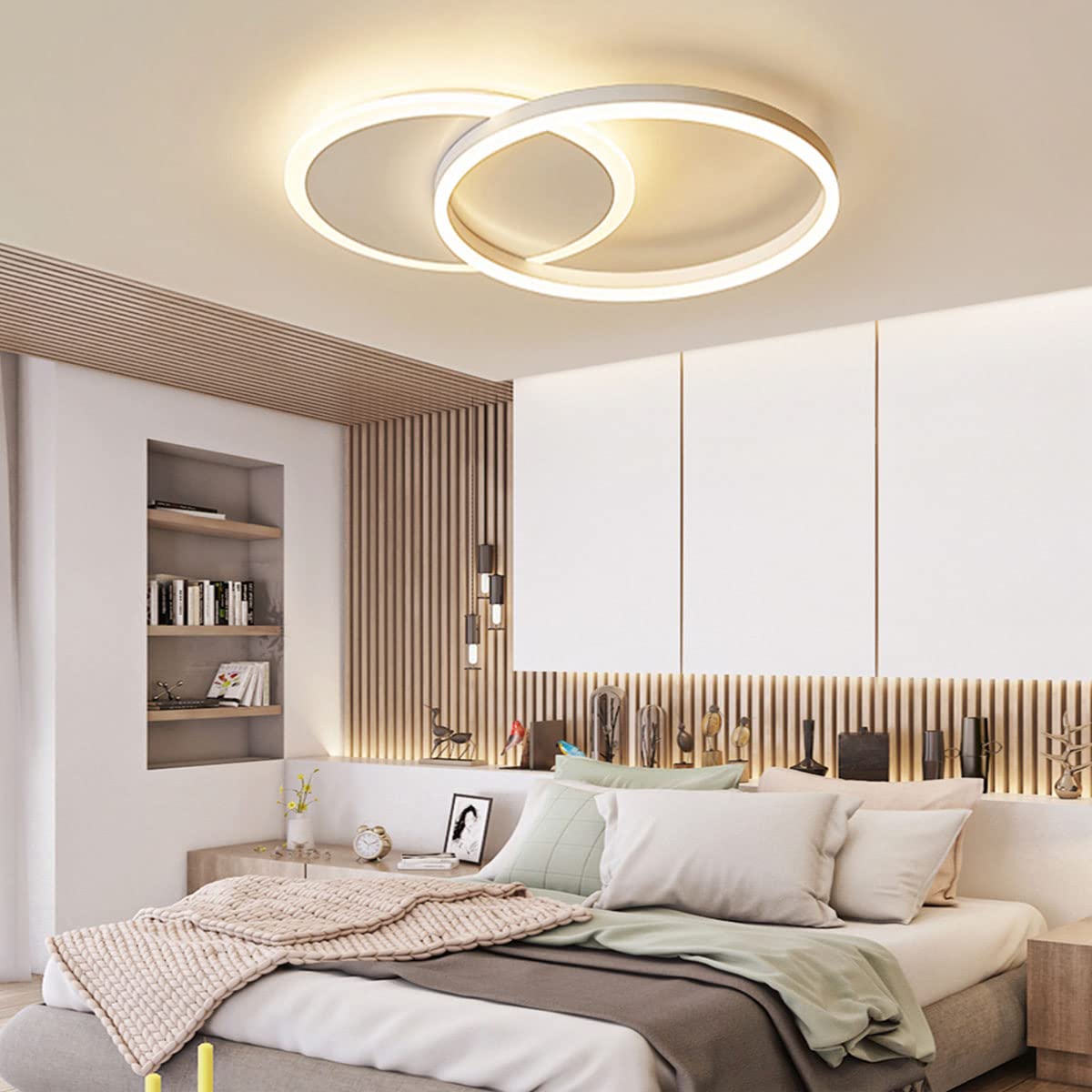 Modern Acrylic 2-Ring Dimmable LED Ceiling Chandelier with Remote Control - White Contemporary Lighting Fixture for Living Room, Dining Table, Bedroom & Kitchen Island - Perfect for Home Decor and Ambient Lighting