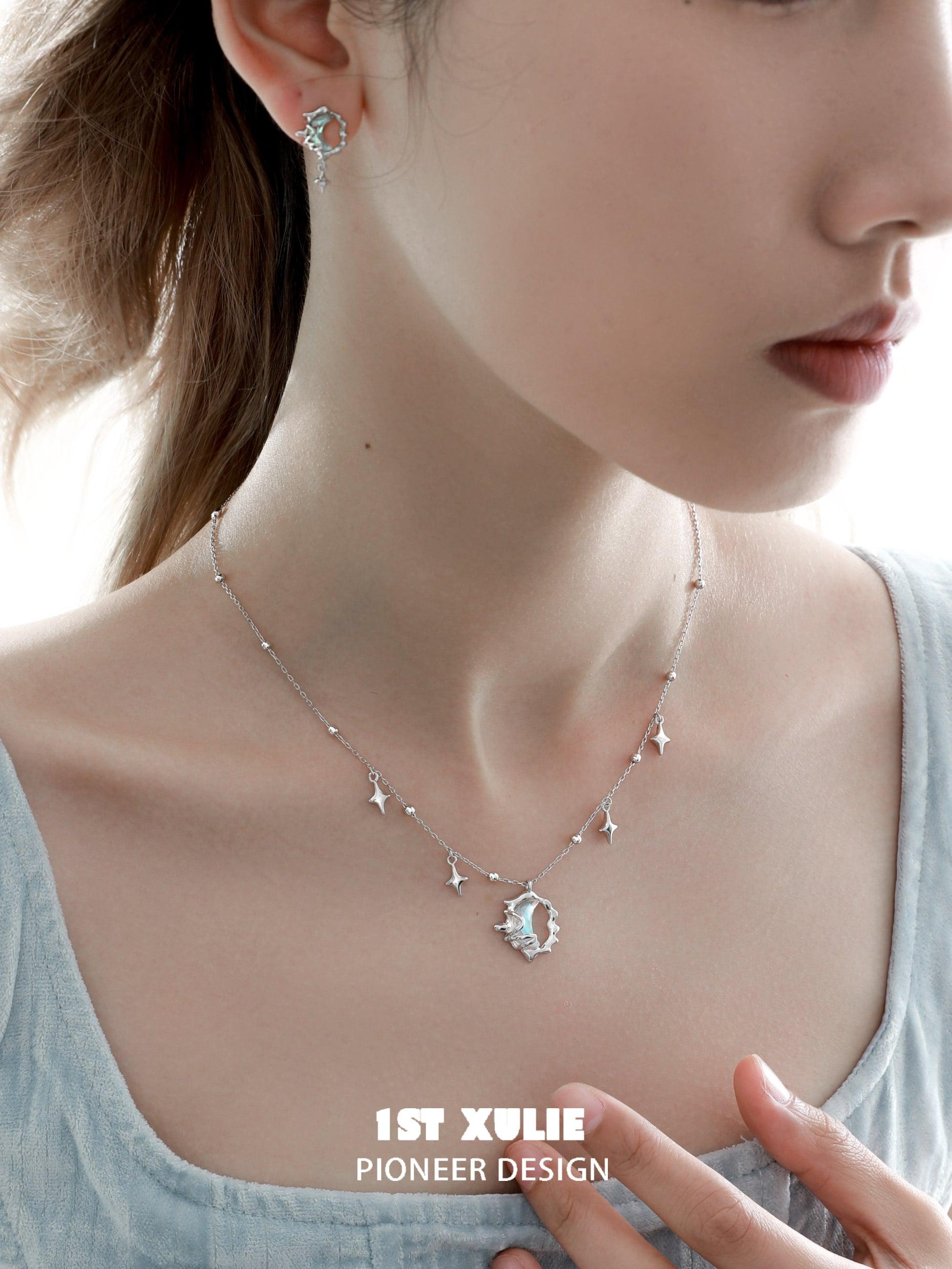 Melting Crescent S925 Sterling Silver Moon Necklace for Women - Elegant Celestial Jewelry for Everyday Wear, Gifts & Special Occasions