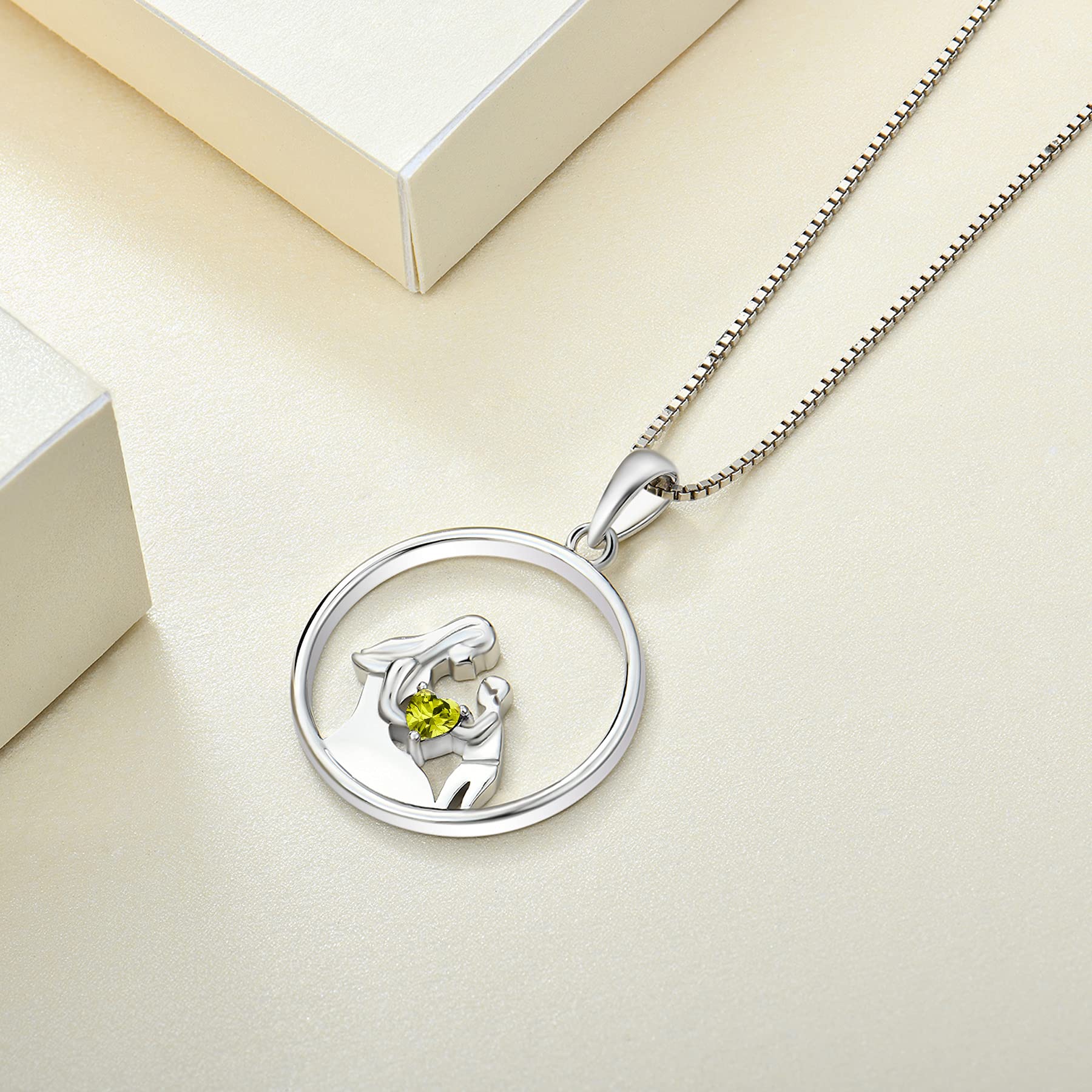 YL Women's Mother Necklace - 925 Sterling Silver Round Mum Pendant with Birthstone - Elegant Jewelry Gift for Mom, Grandma, Wife - Perfect for Mother's Day, Birthday & Anniversary Celebrations