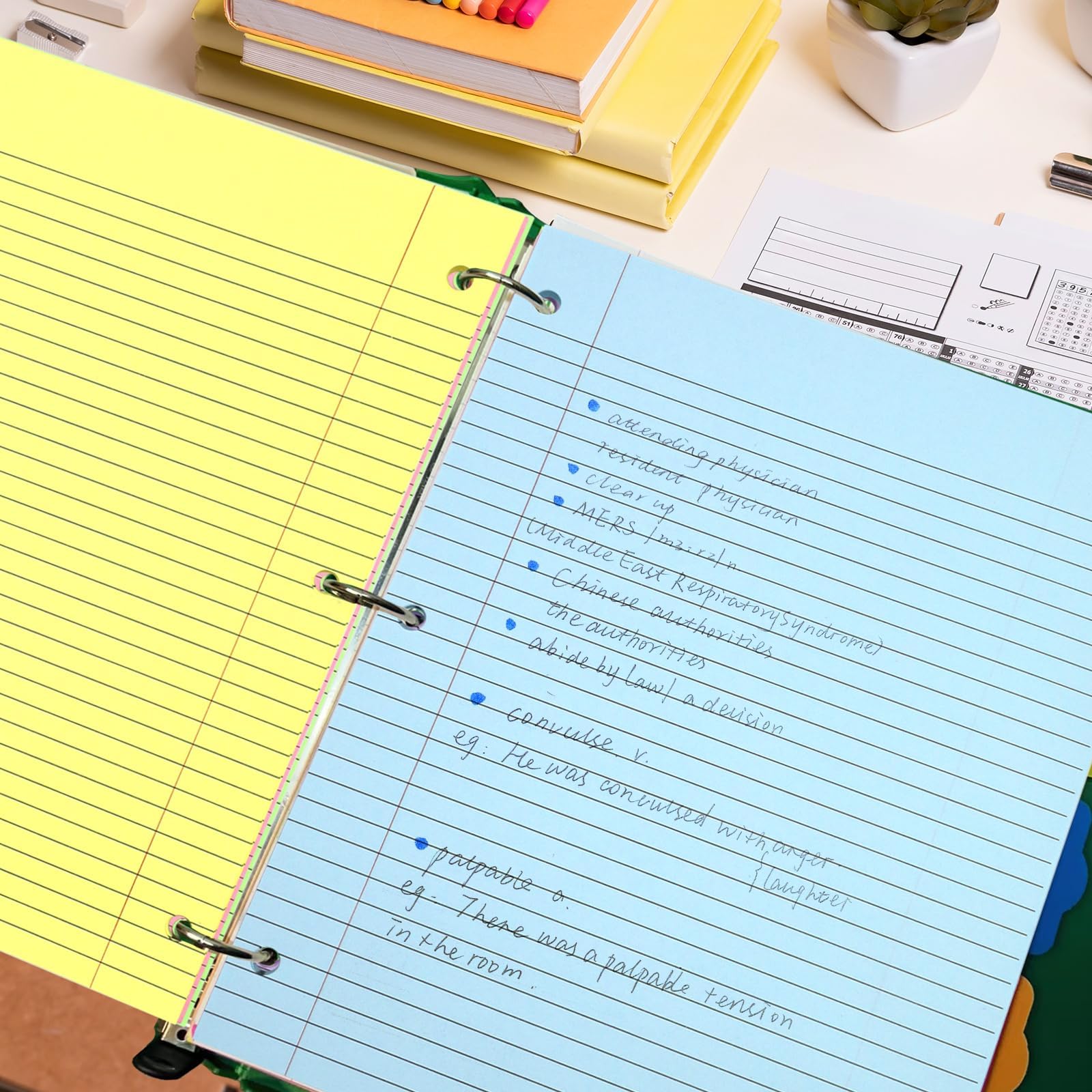 300 Sheets Colorful College Ruled Loose Leaf Paper - 3-Hole Punched 8
