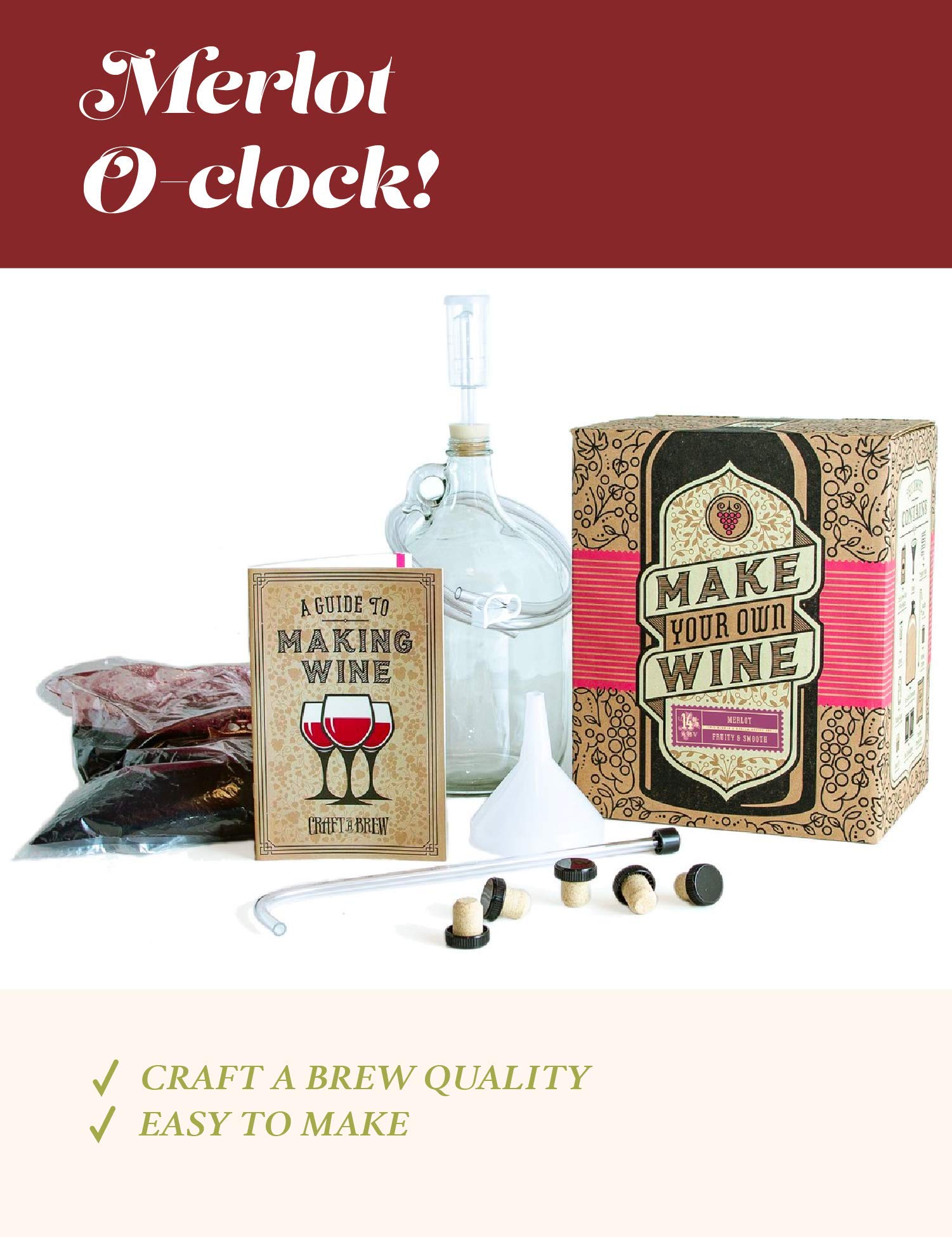 Merlot Wine Making Kit for Beginners – Complete Home Brewing Supplies with Ingredients – Easy DIY Wine Crafting – Perfect for Gifts, Parties & Hobbyists