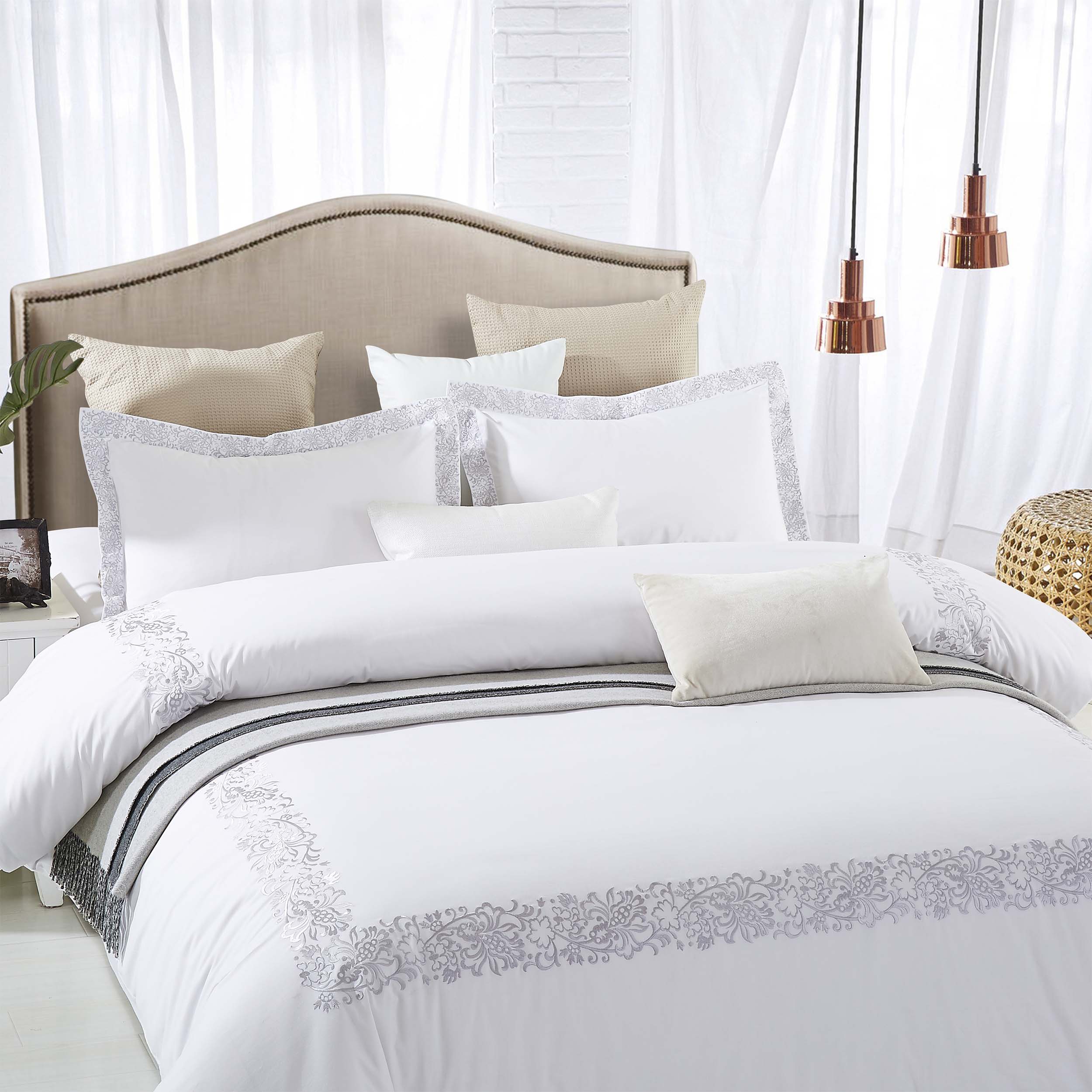 Moonlawn Cotton Floral Embroidered Duvet Cover Set - Queen Size 3-Piece Bedding Set with Pillowcases, Soft & Breathable for All Seasons - Perfect for Master Bedroom, Guest Room & Cozy Home Decor