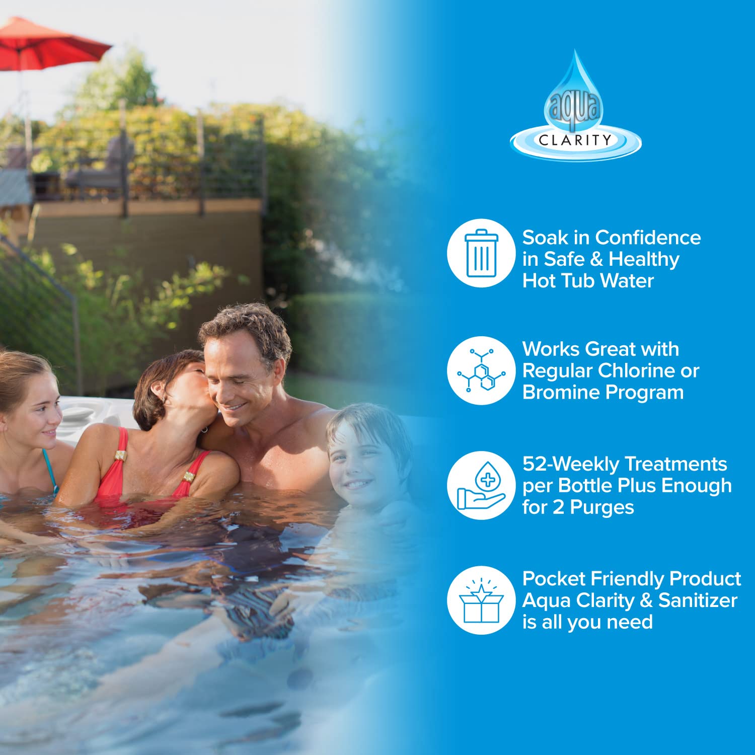 3-in-1 Hot Tub Cleaner, Clarifier & Conditioner - Weekly Treatment Eliminates Need to Drain, Reduces Chemical Use - Complete 1-Year Spa Maintenance for Crystal Clear Water (Ideal for Backyard Relaxation & Hydrotherapy)