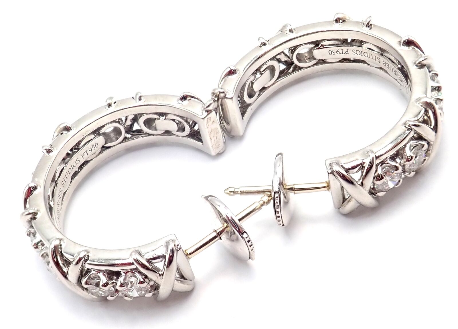 Authentic Tiffany & Co Schlumberger Twenty Stones Platinum Diamond Hoop Earrings for Women - Luxury Jewelry Gift for Anniversary, Wedding & Special Occasions