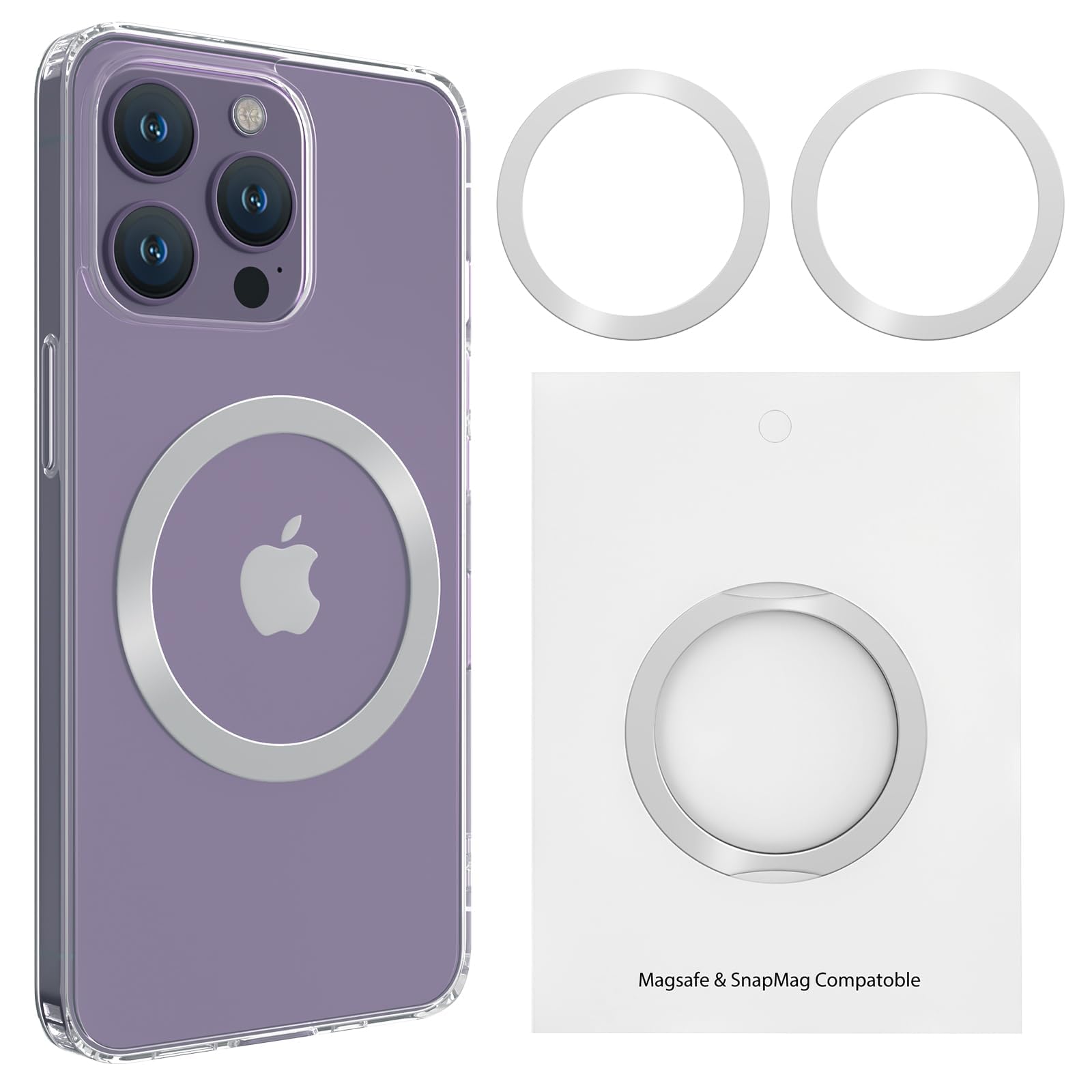 2PCS MagEase Universal Metal Ring - Compatible with iPhone 16/15/14/13/12 Series & Samsung Galaxy - Magsafe Magnetic Wireless Charging Accessory (Silver) - Perfect for Car Mounts, Wallets & Phone Stands