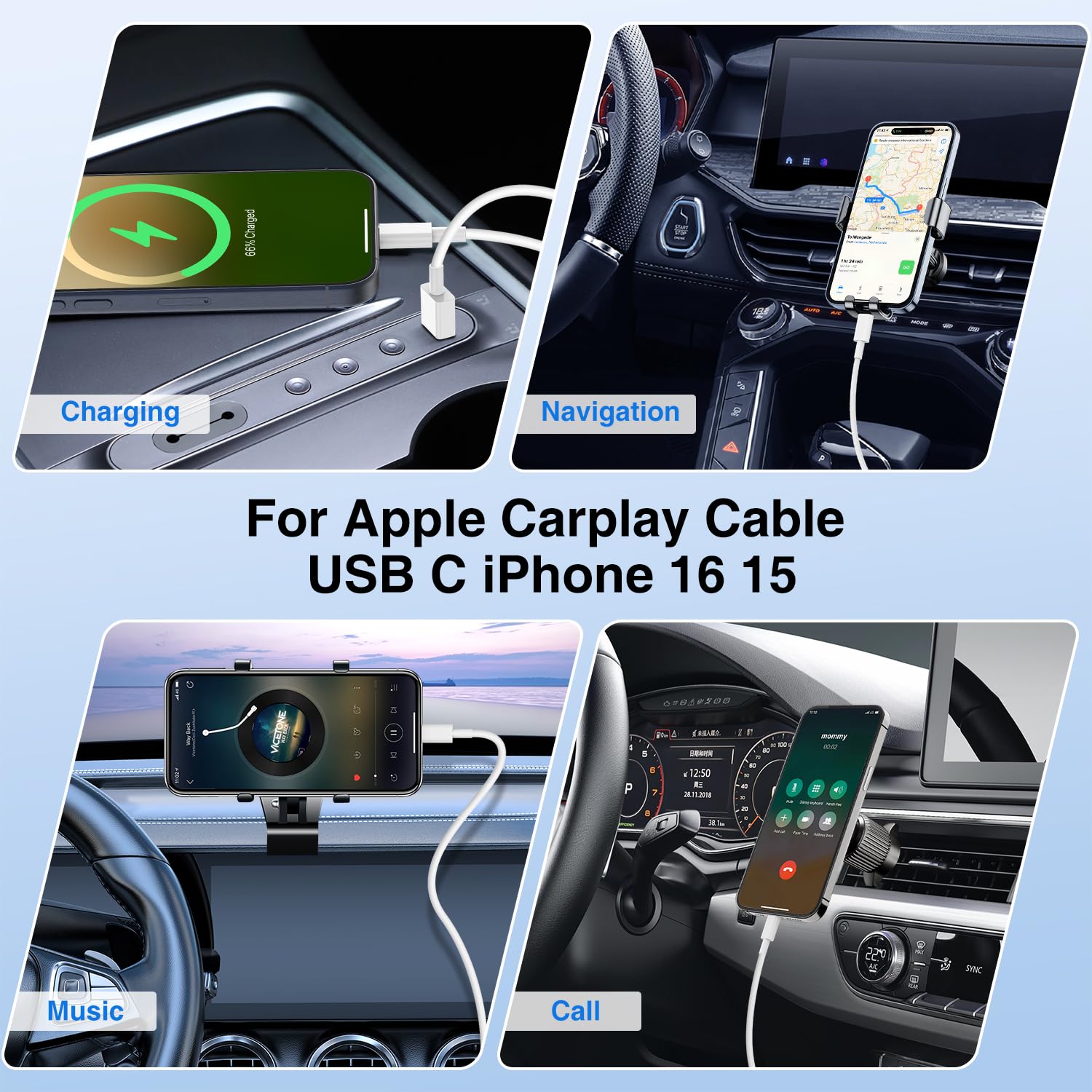 **60W Fast Charging USB C Cable 4-Pack [3/3/6/6FT] - USB C to USB C & USB A to USB C for iPhone 16/15 Pro Max, MacBook Pro/Air, iPad - CarPlay Compatible - Perfect for Home, Office & Travel**
